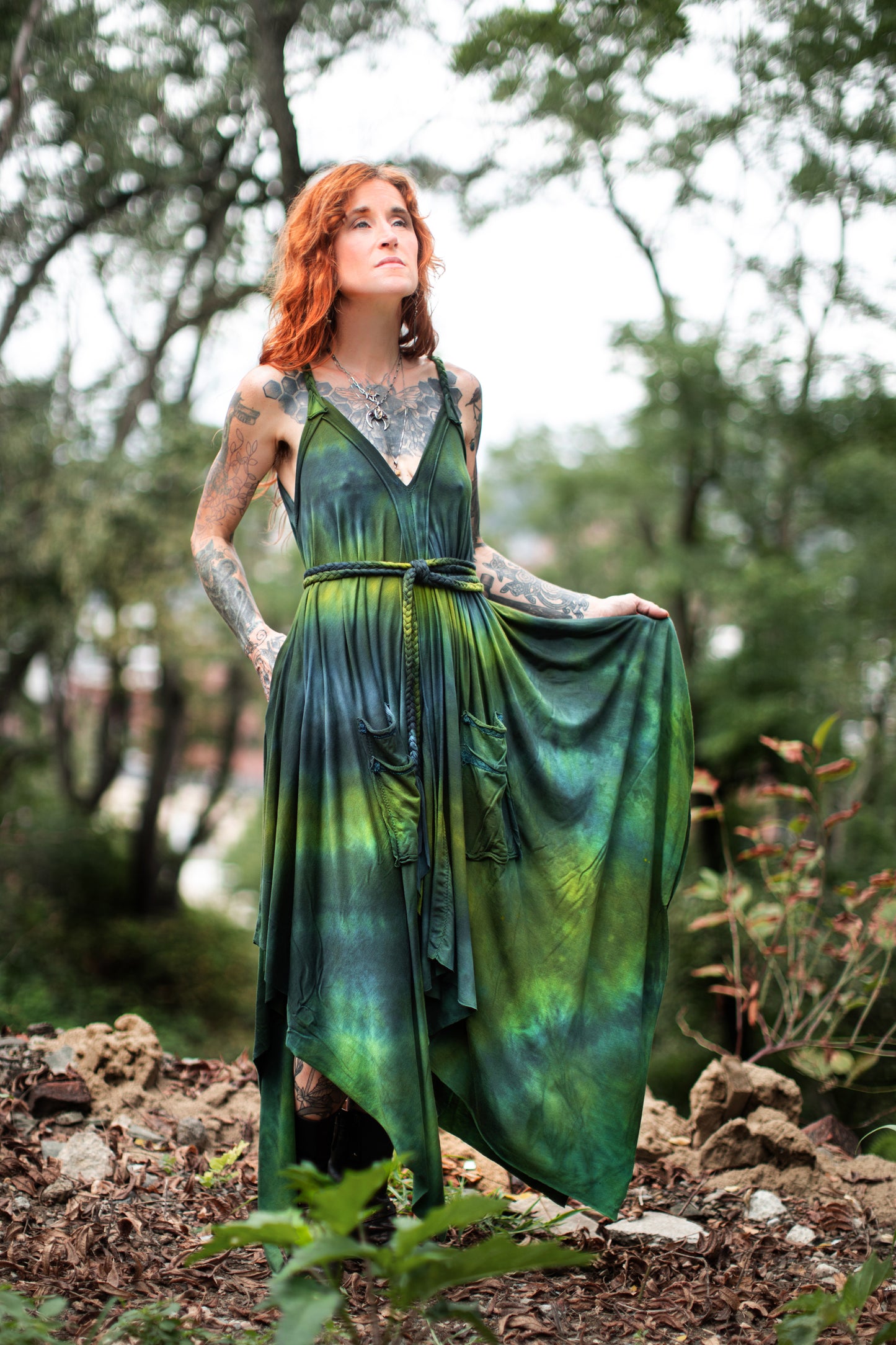 Adventuring Dress Tencel and Lace Pastoral colorway