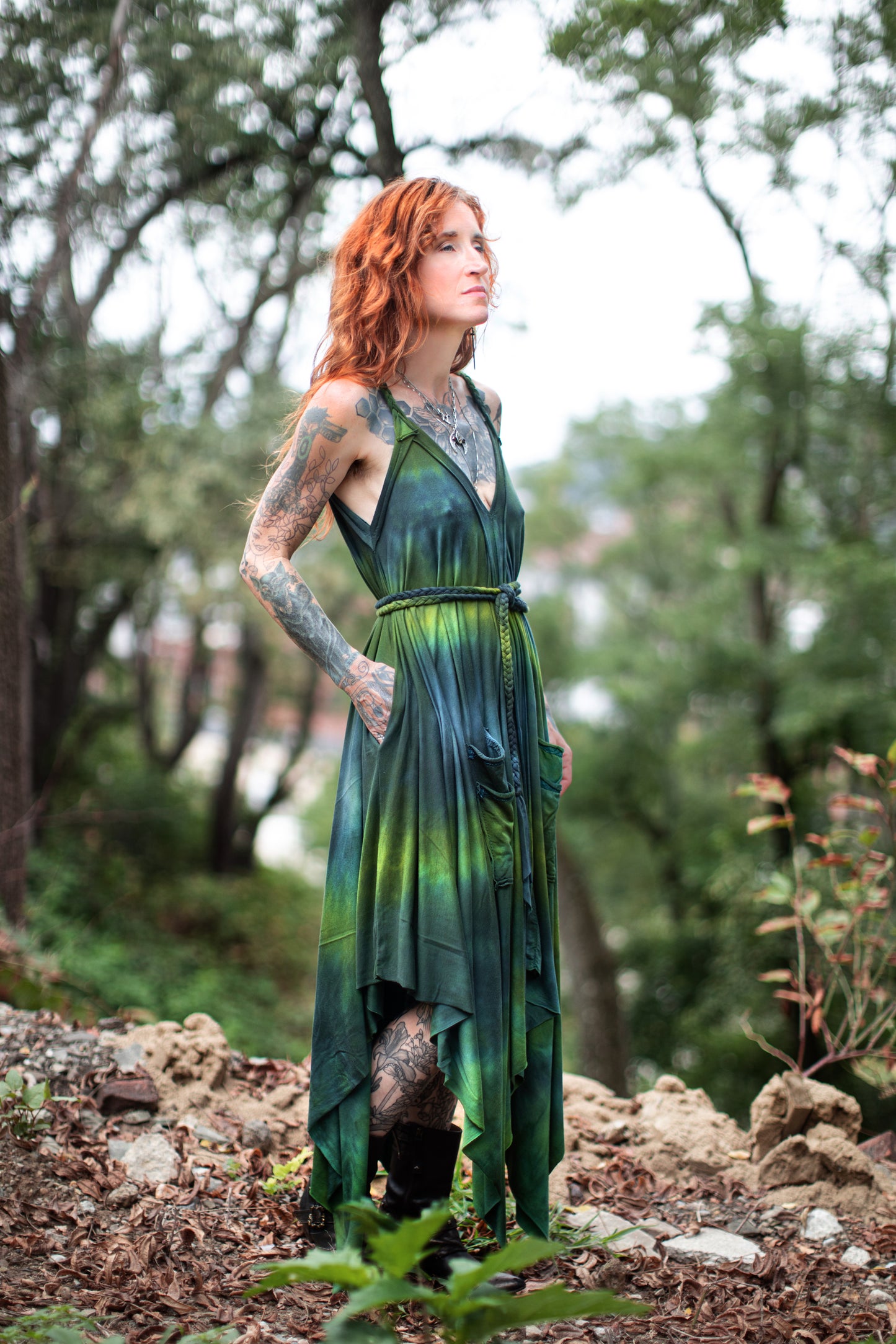 Adventuring Dress Tencel and Lace Pastoral colorway