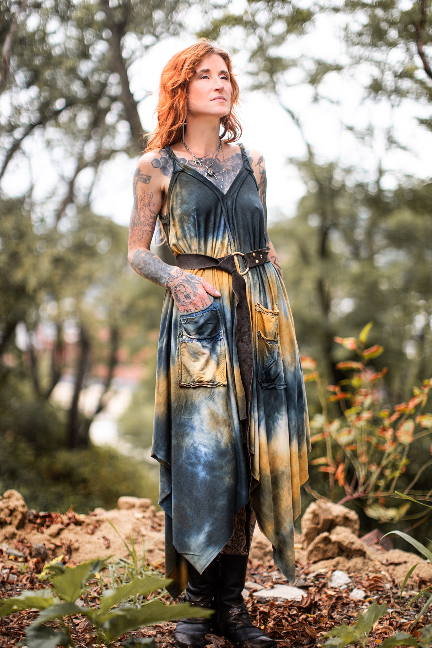 Adventuring Dress Tencel and Lace Pyrite colorway