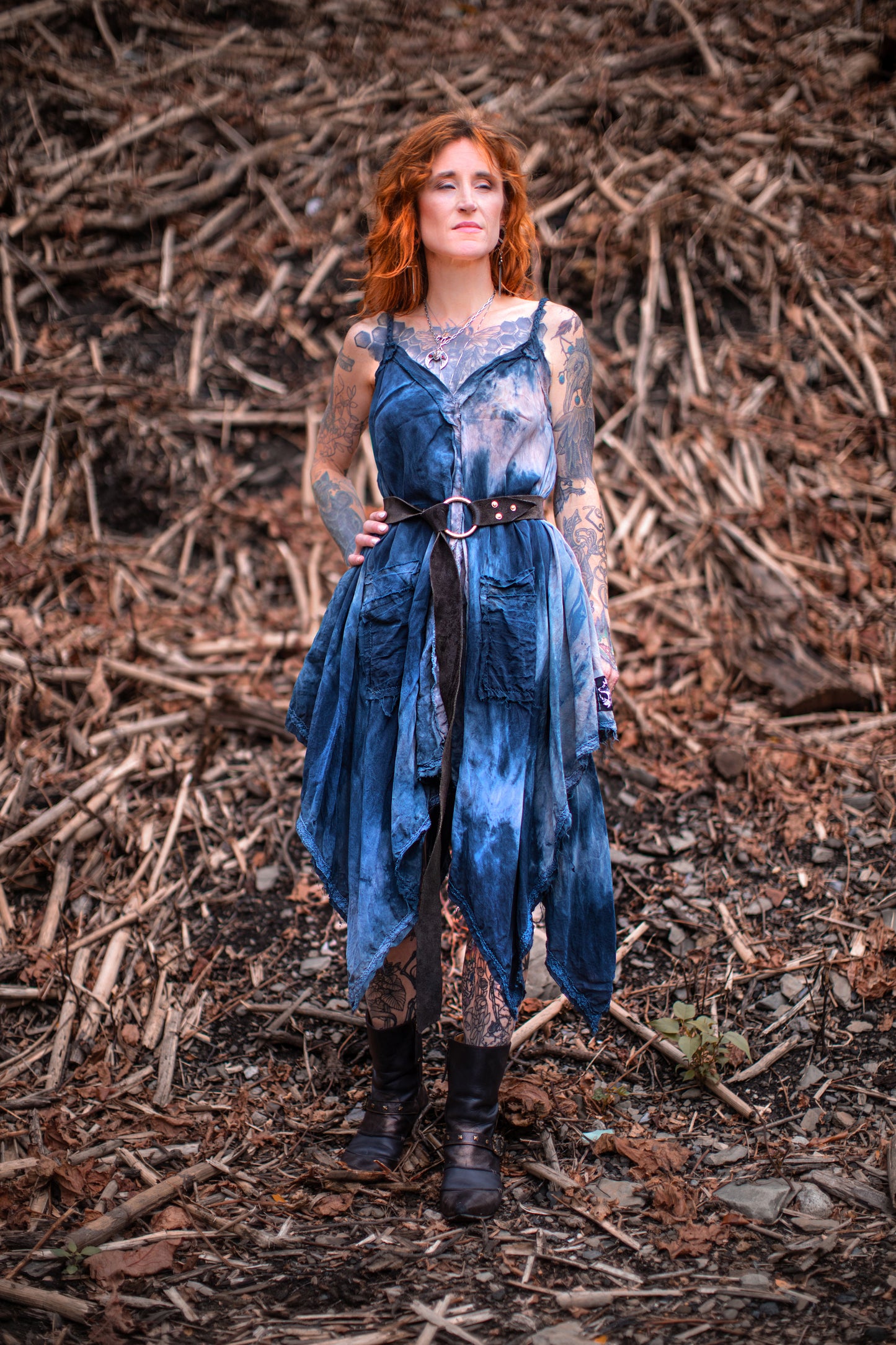 Adventuring Dress Cupro Lace Slate colorway