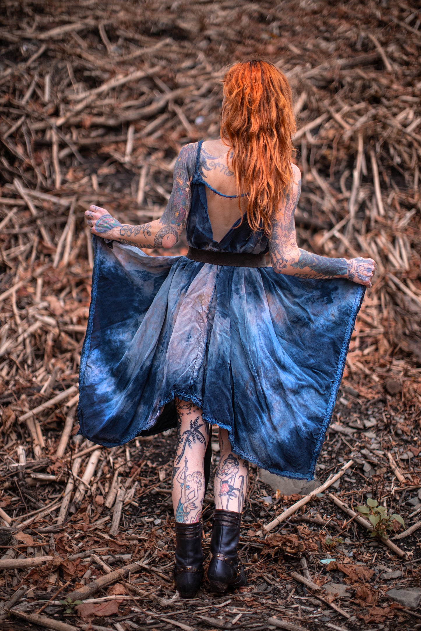 Adventuring Dress Cupro Lace Slate colorway