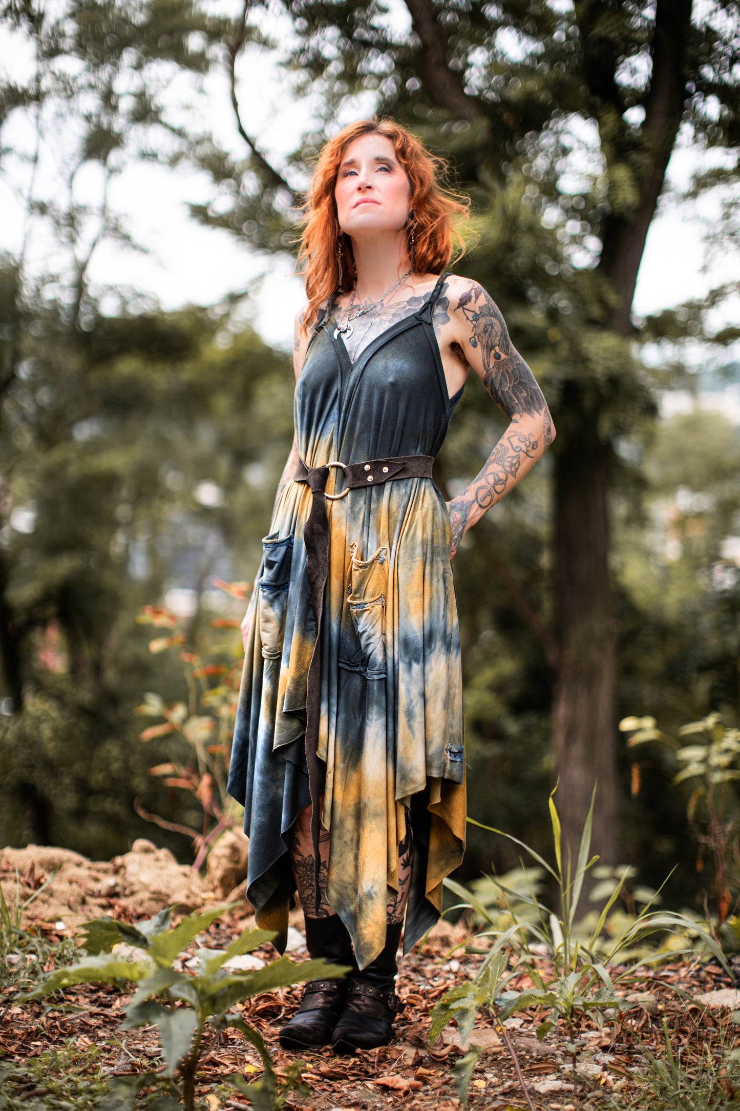 Adventuring Dress Tencel and Lace Pyrite colorway