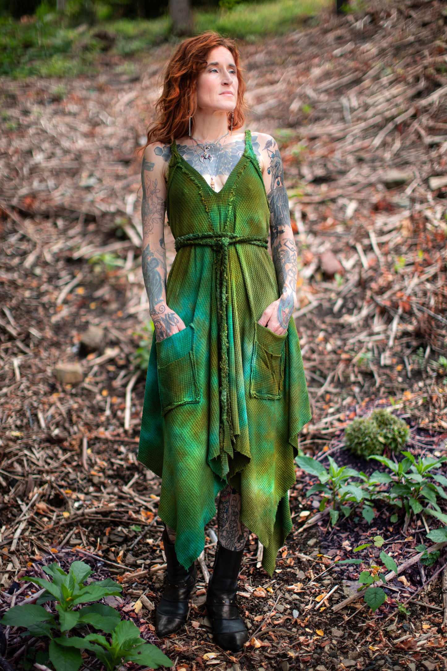 Adventuring Dress Waffle Knit Hedera colorway