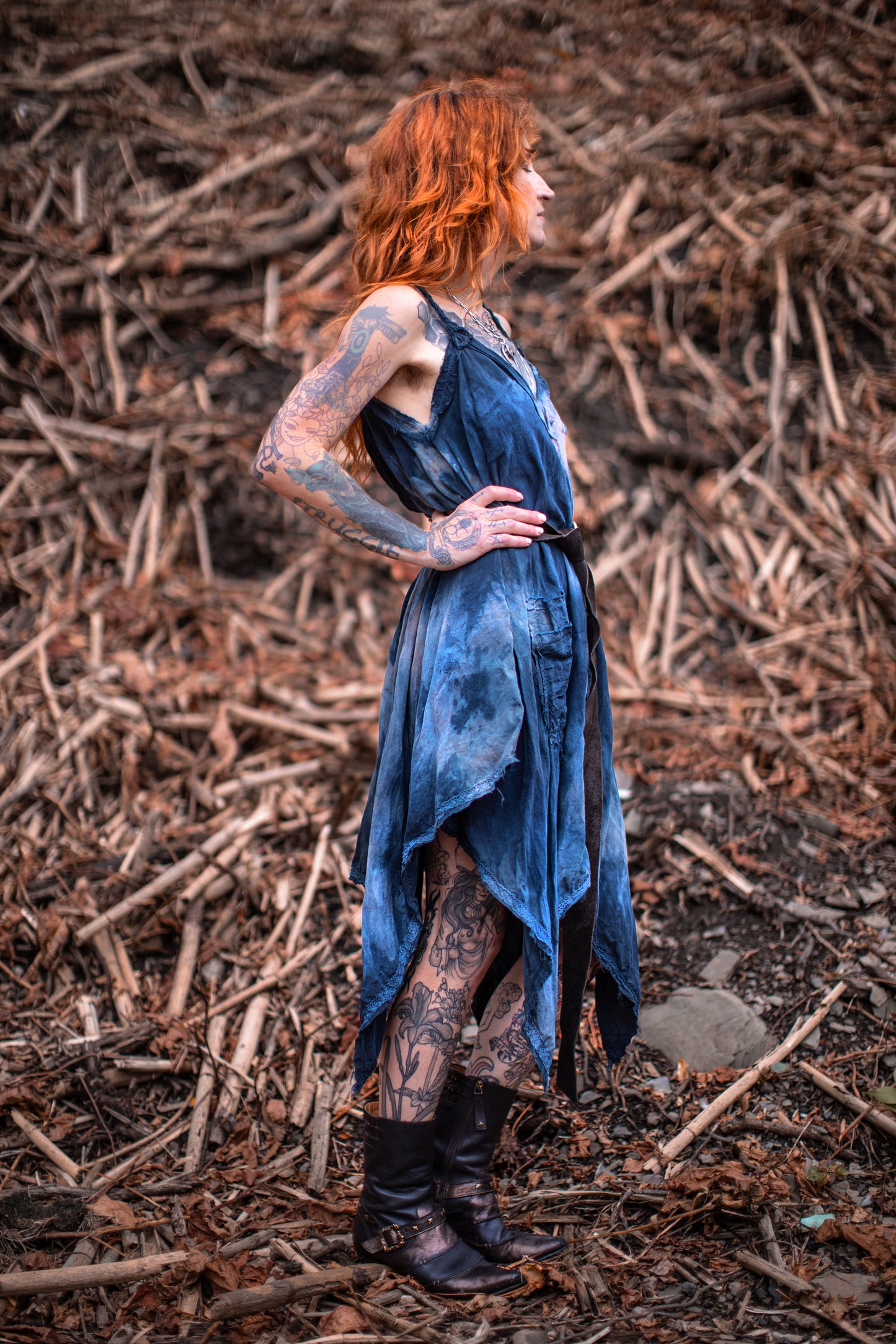 Adventuring Dress Cupro Lace Slate colorway