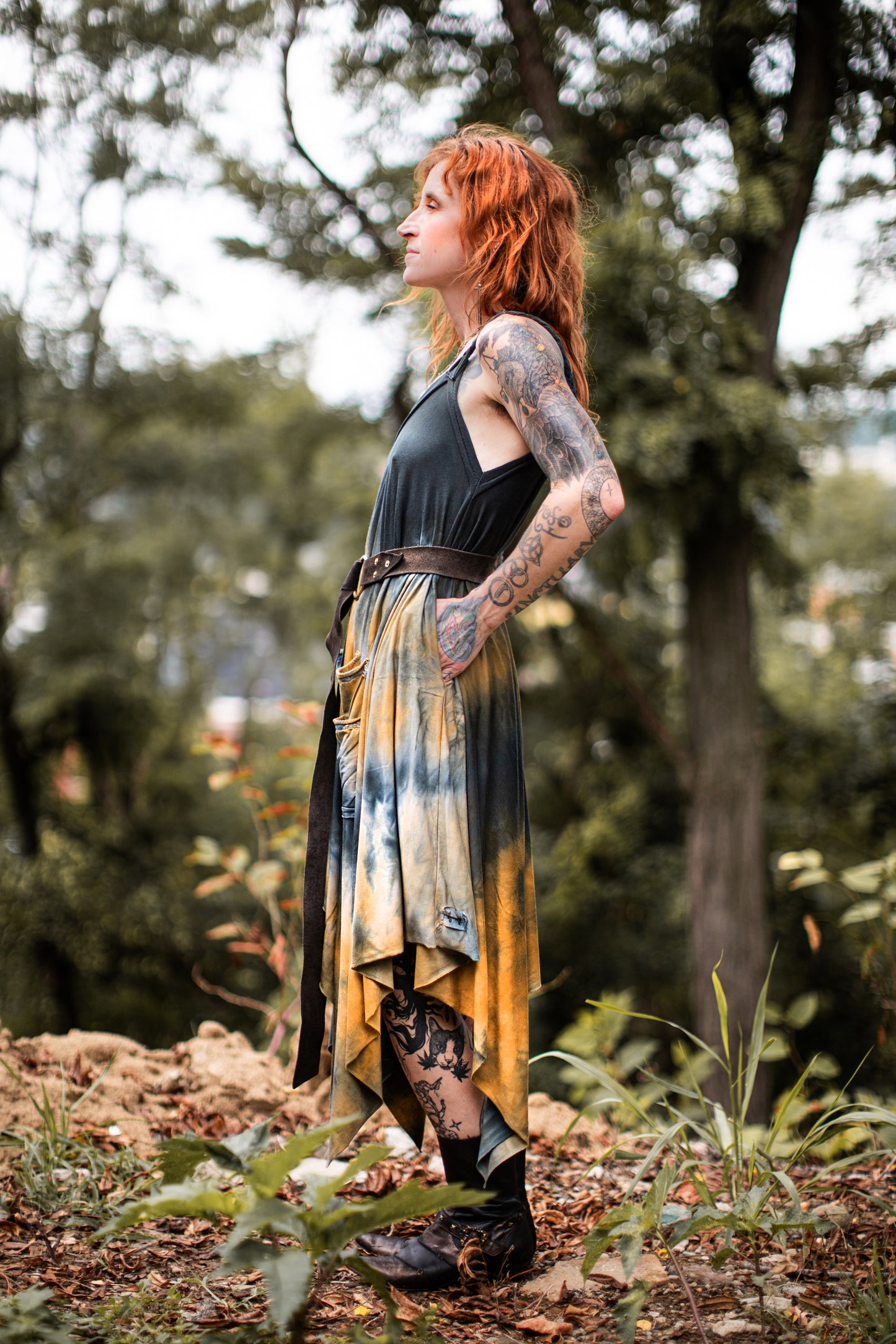 Adventuring Dress Tencel and Lace Pyrite colorway