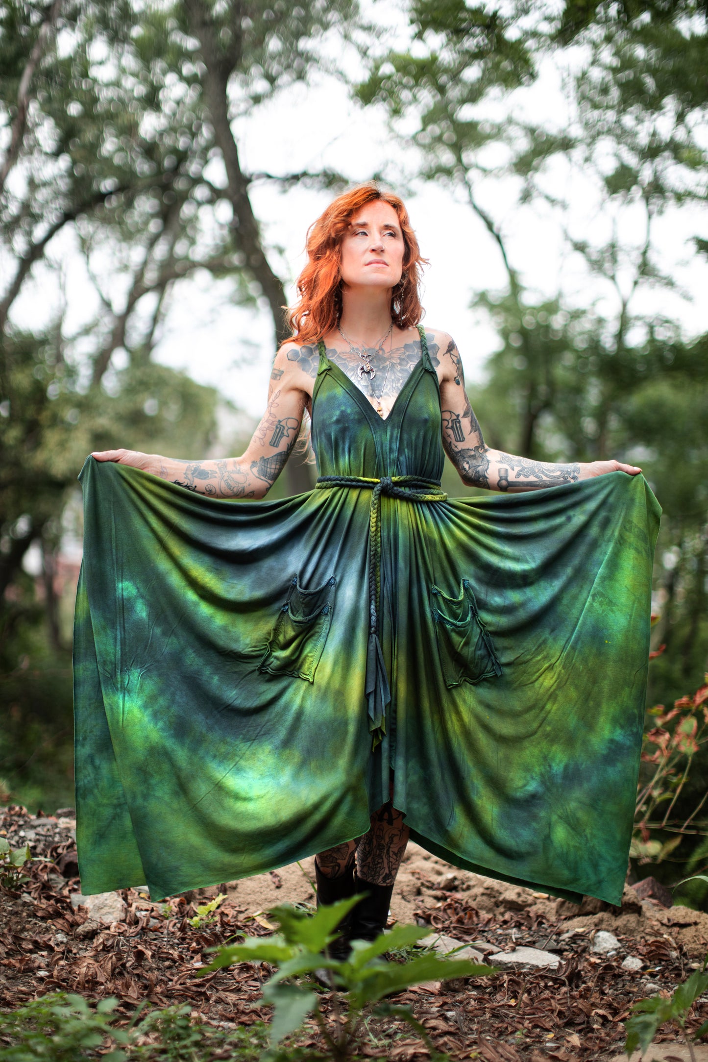 Adventuring Dress Tencel and Lace Pastoral colorway