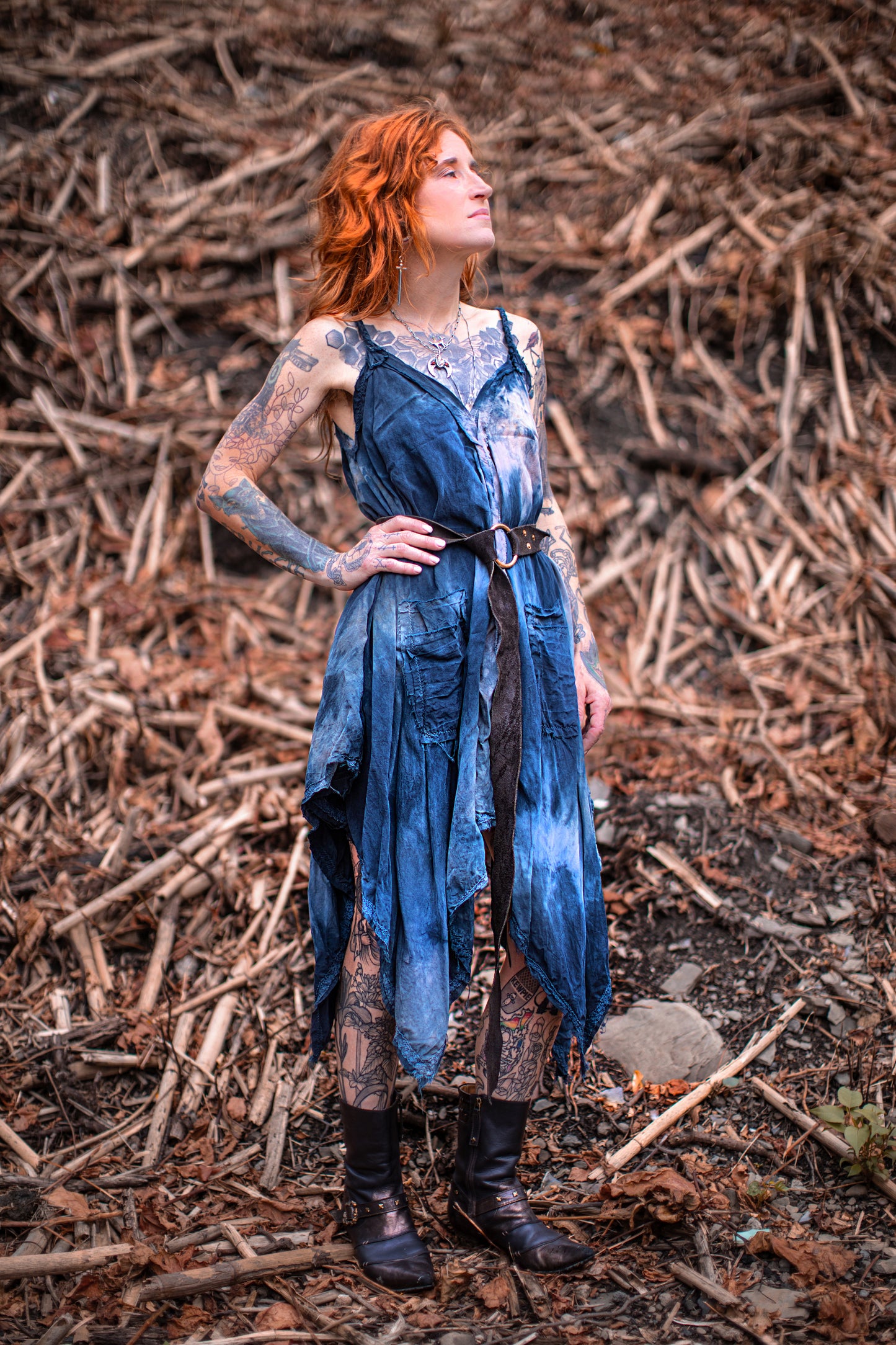 Adventuring Dress Cupro Lace Slate colorway