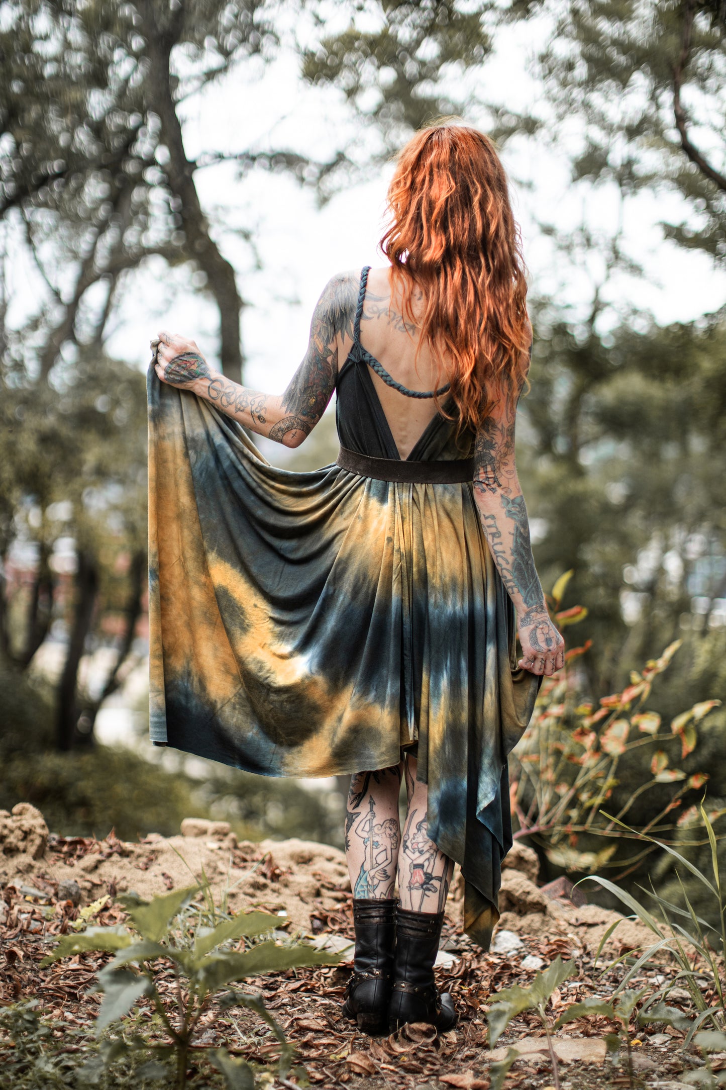 Adventuring Dress Tencel and Lace Pyrite colorway