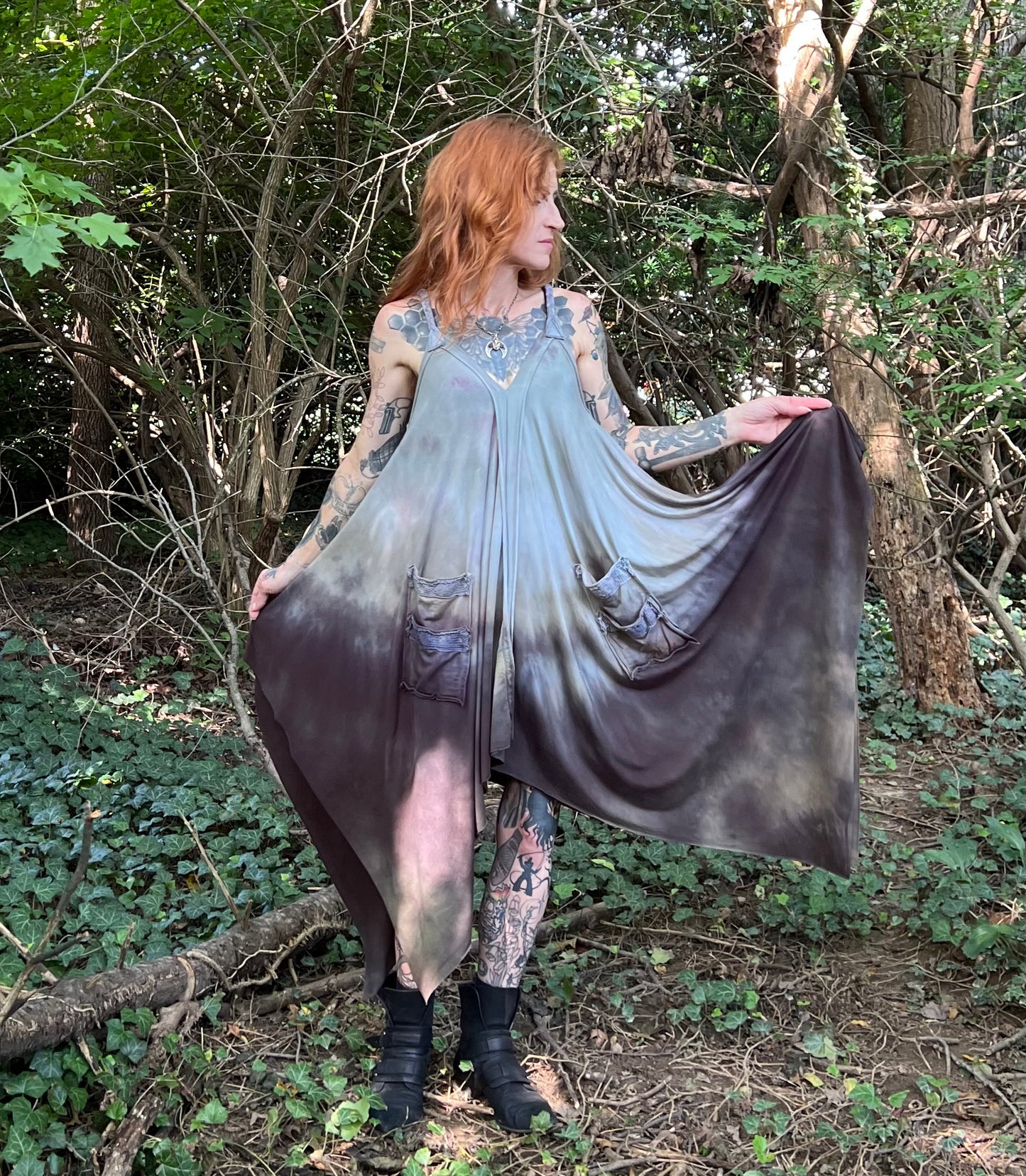 Adventuring Dress Tencel and Lace Bone Maiden colorway