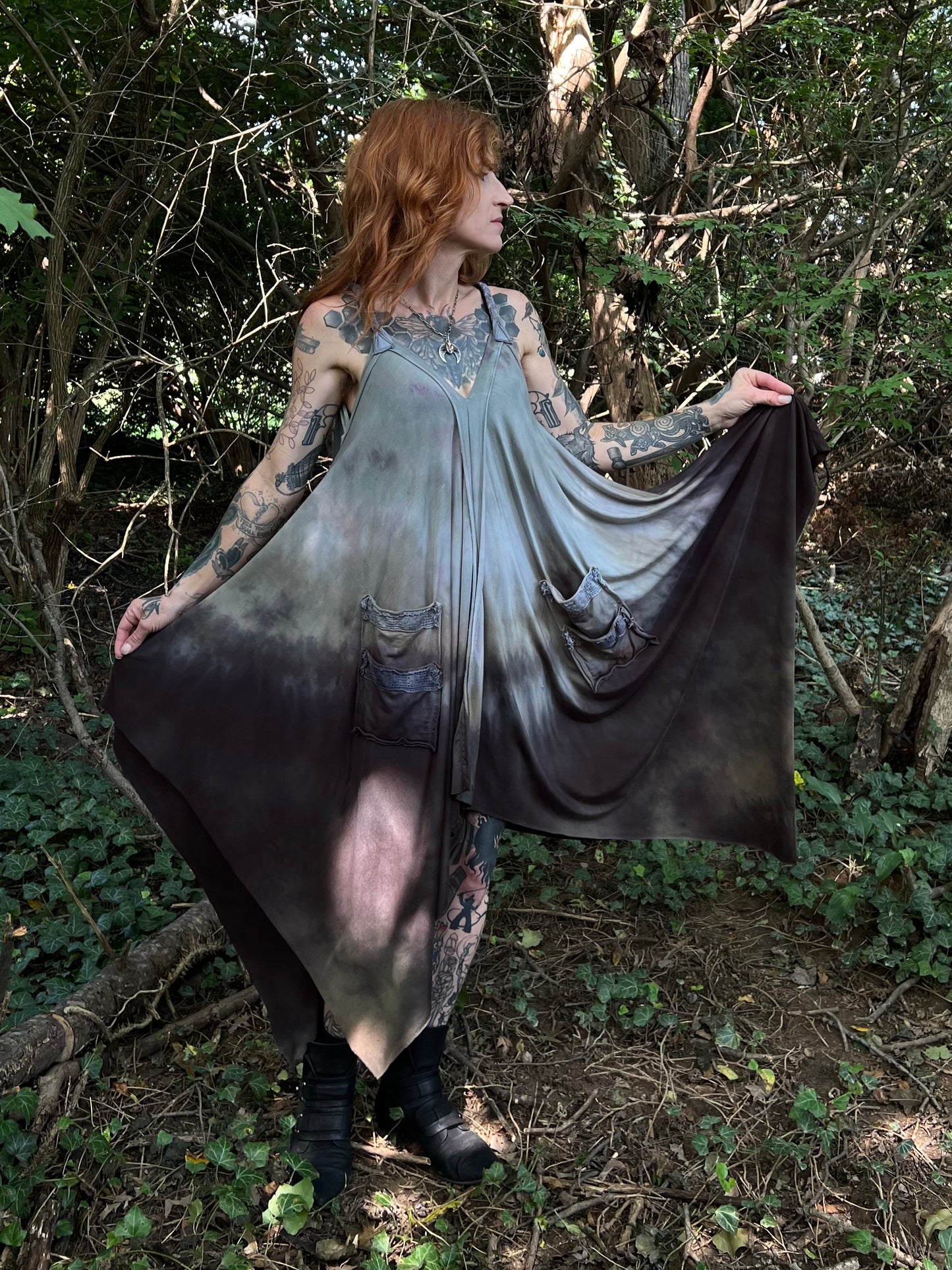 Adventuring Dress Tencel and Lace Bone Maiden colorway