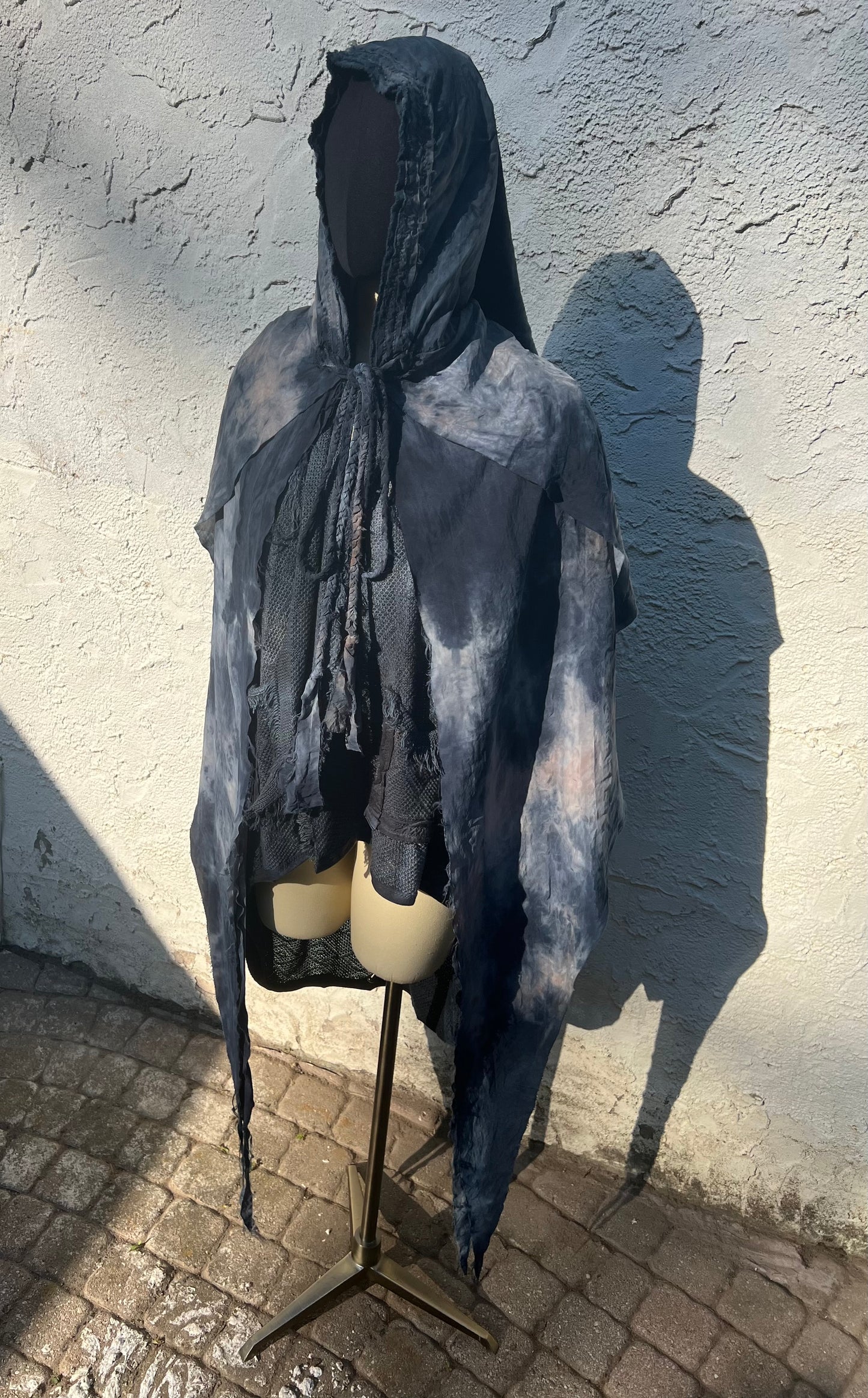 Lore Hooded Shawl Cupro Slate Colorway OOAK