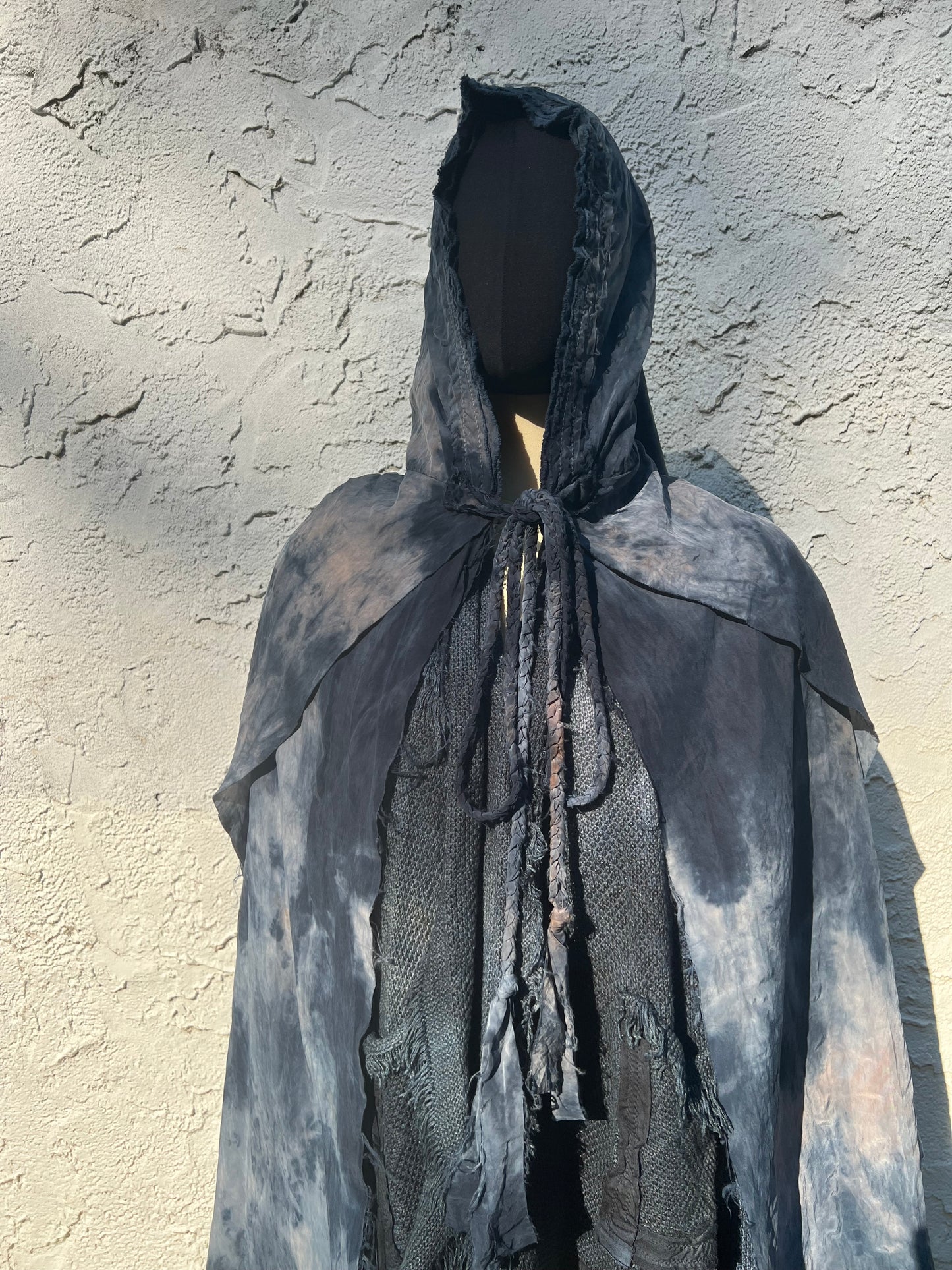 Lore Hooded Shawl Cupro Slate Colorway OOAK