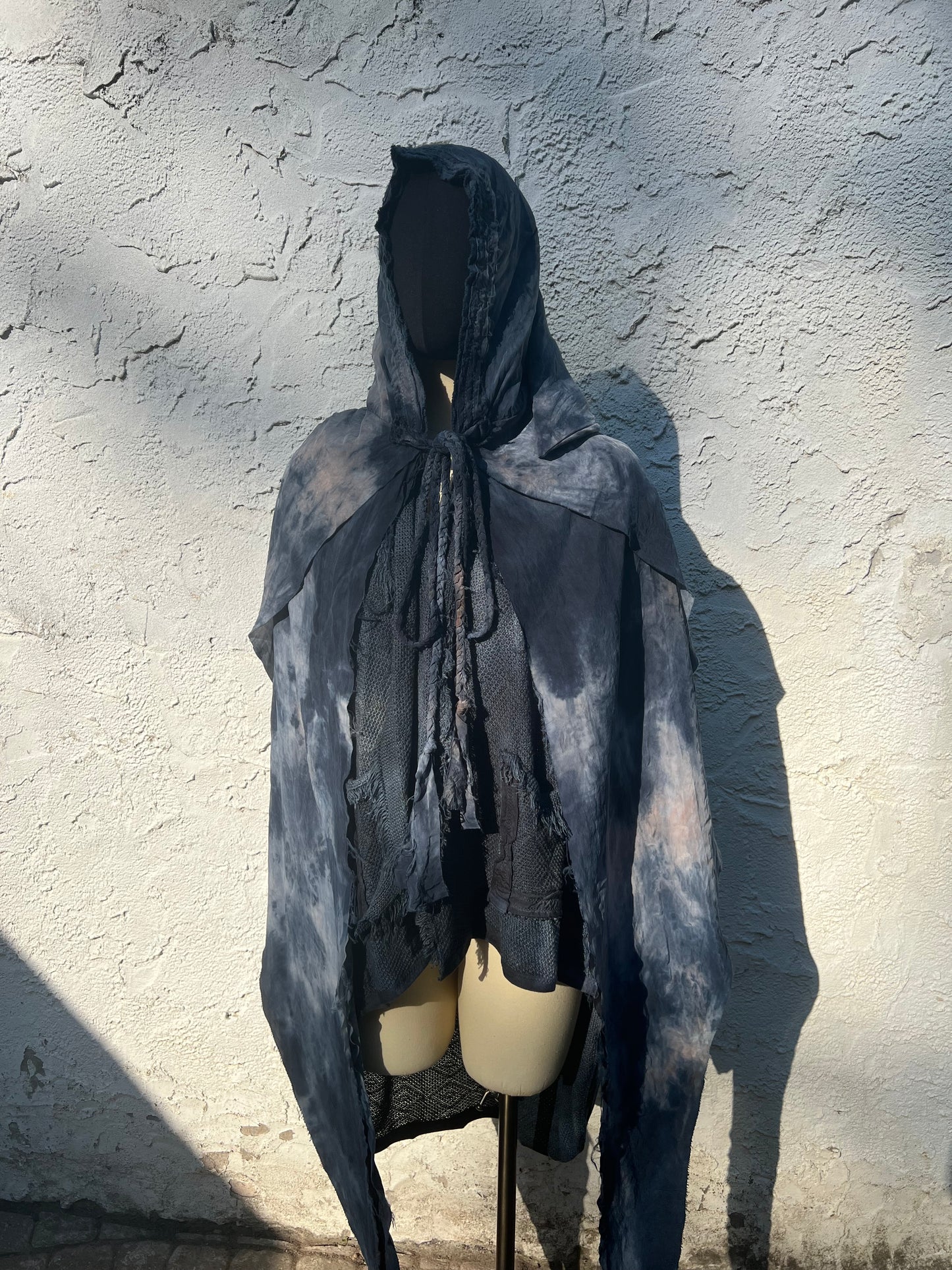 Lore Hooded Shawl Cupro Slate Colorway OOAK