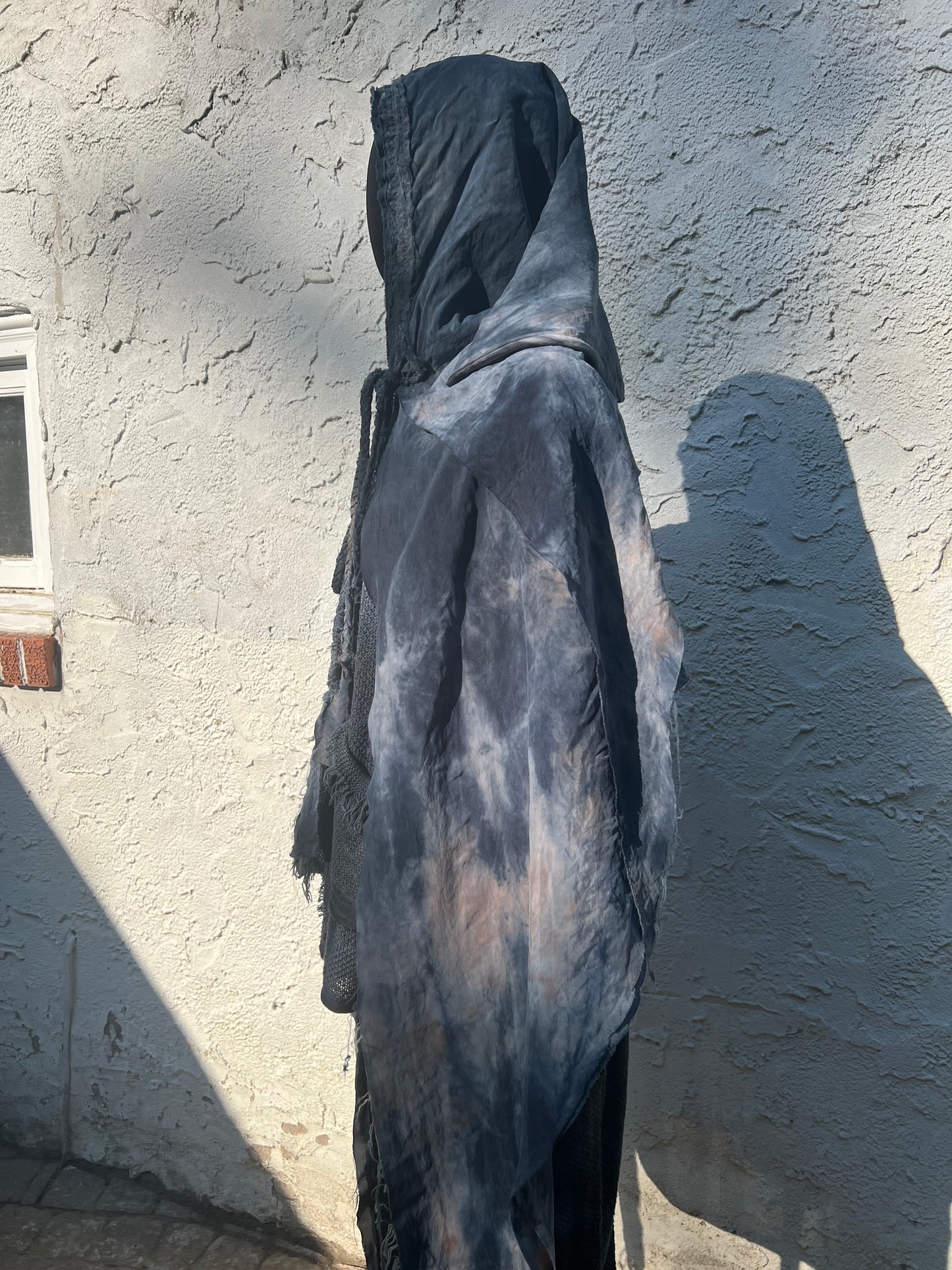 Lore Hooded Shawl Cupro Slate Colorway OOAK
