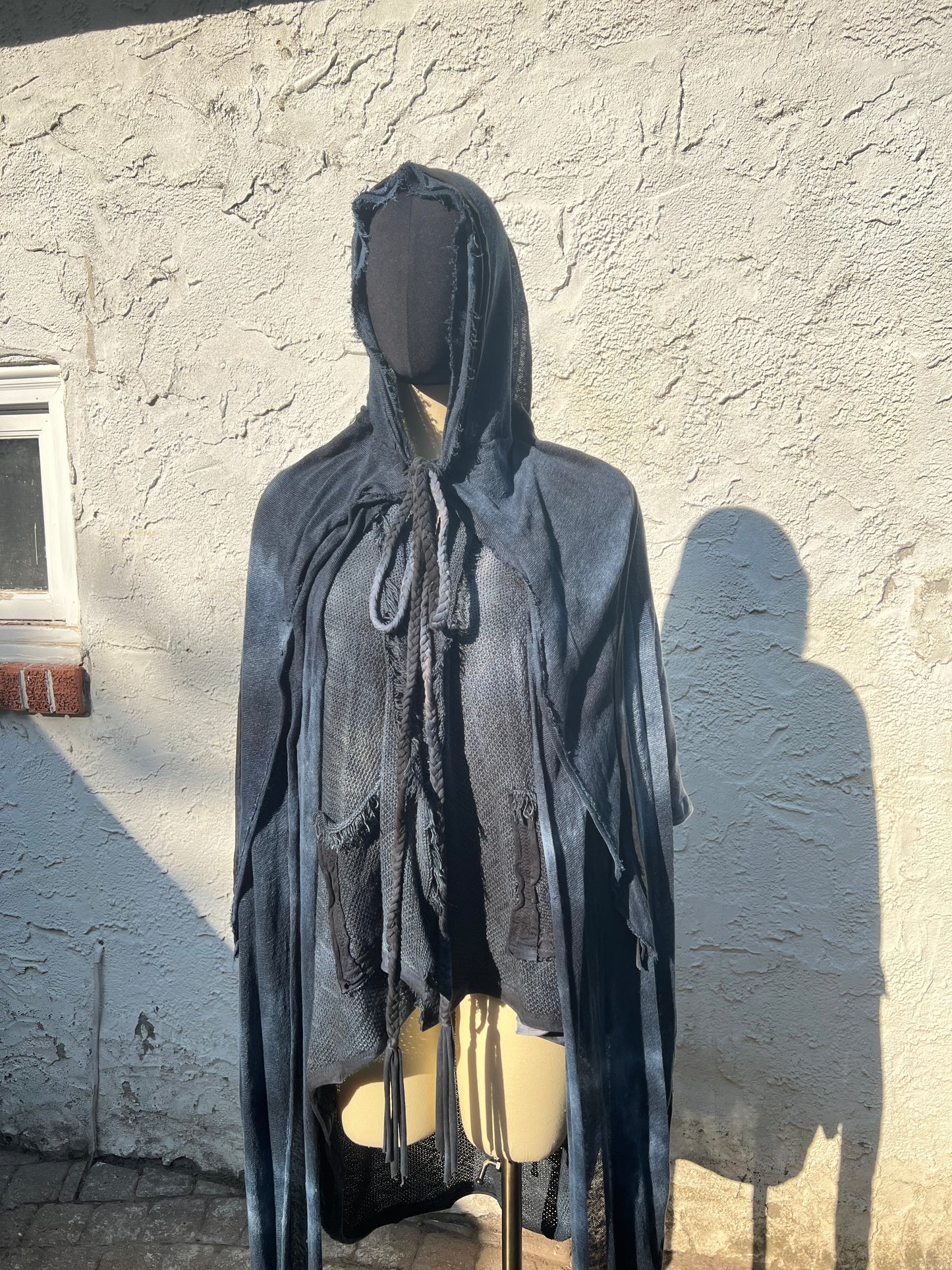 Lore Hooded Shawl Linen Sweaterknit Slate Colorway OOAK