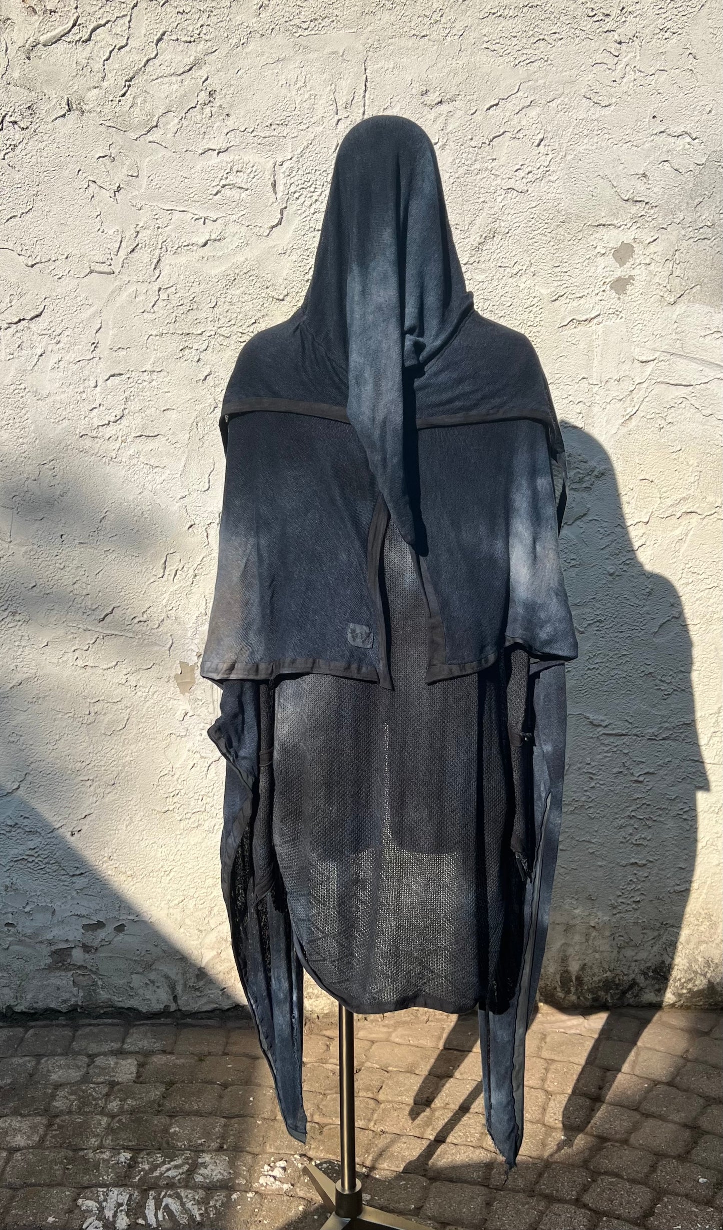 Lore Hooded Shawl Linen Sweaterknit Slate Colorway OOAK