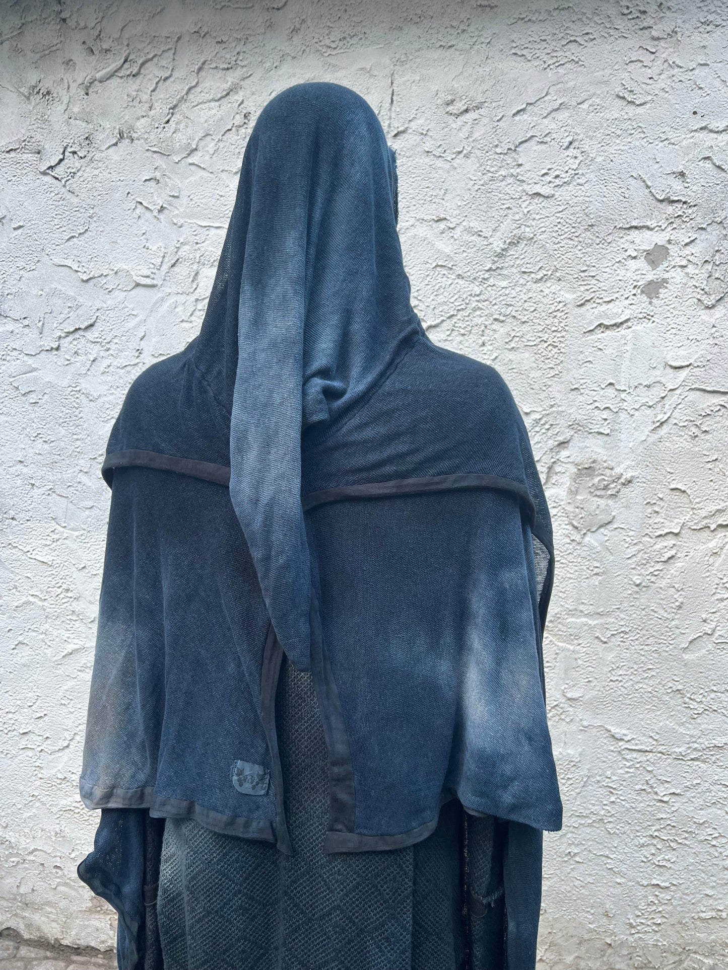 Lore Hooded Shawl Linen Sweaterknit Slate Colorway OOAK