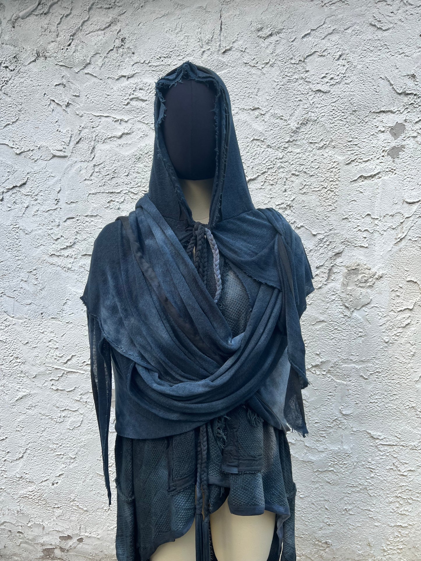 Lore Hooded Shawl Linen Sweaterknit Slate Colorway OOAK
