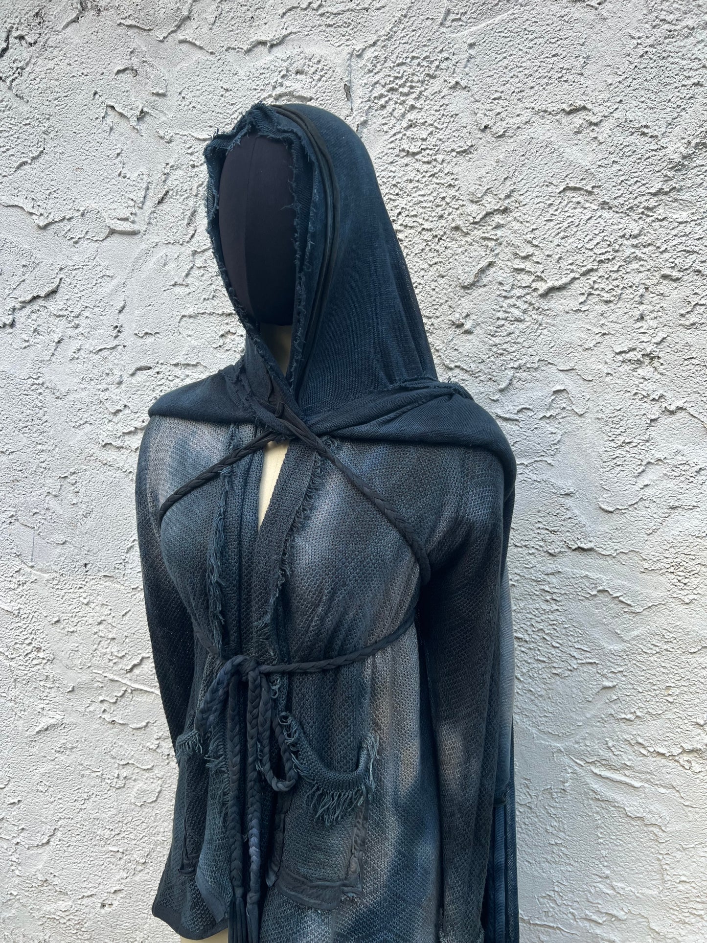 Lore Hooded Shawl Linen Sweaterknit Slate Colorway OOAK