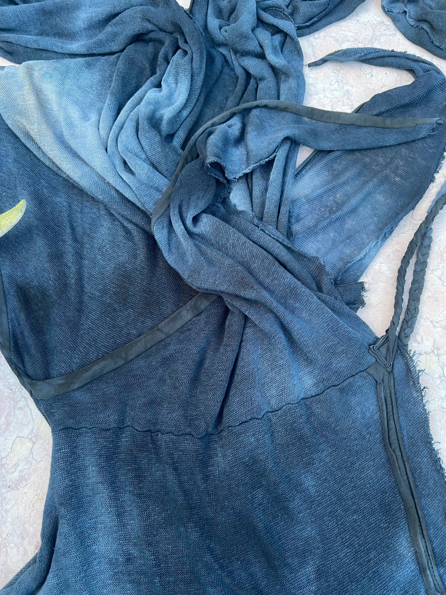 Lore Hooded Shawl Linen Sweaterknit Slate Colorway OOAK