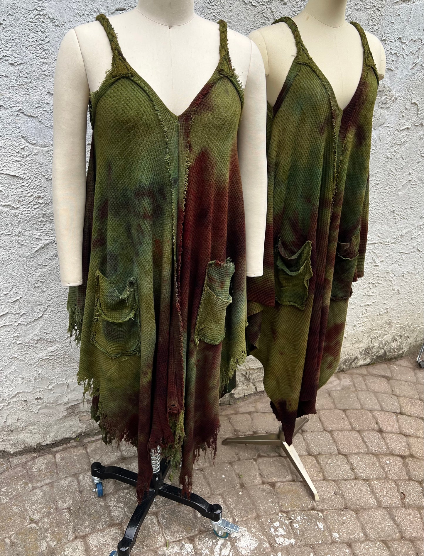 Adventuring Dress Waffle Knit Serpentina colorway with Distressed option