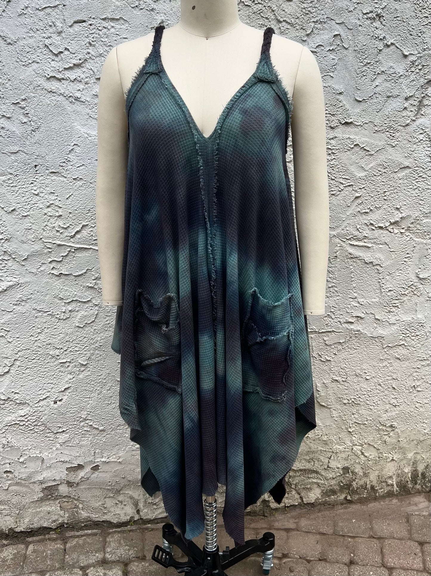 Adventuring Dress Waffle Knit Pluto colorway OOAK