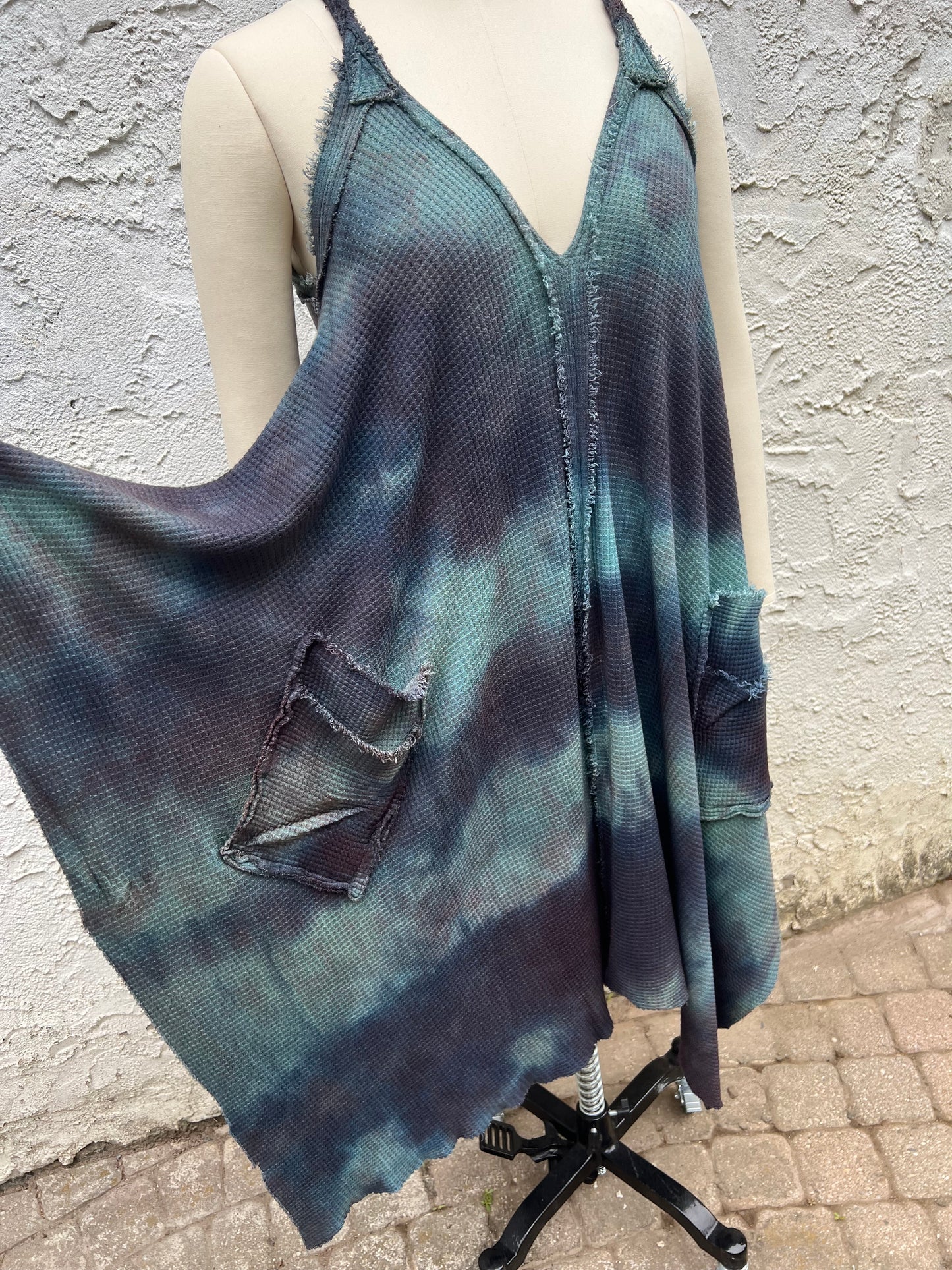Adventuring Dress Waffle Knit Pluto colorway OOAK