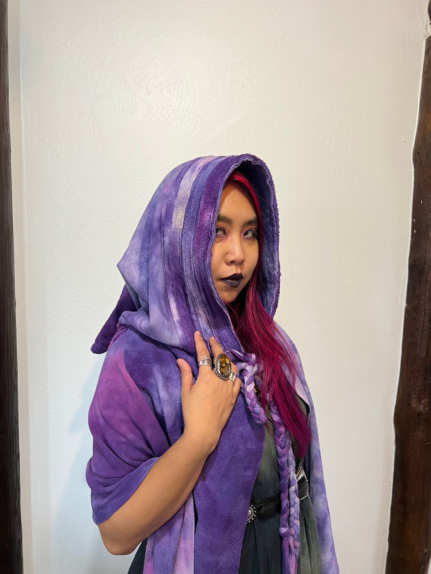 Lore Hooded Shawl Mercenaria  colorway OOAK