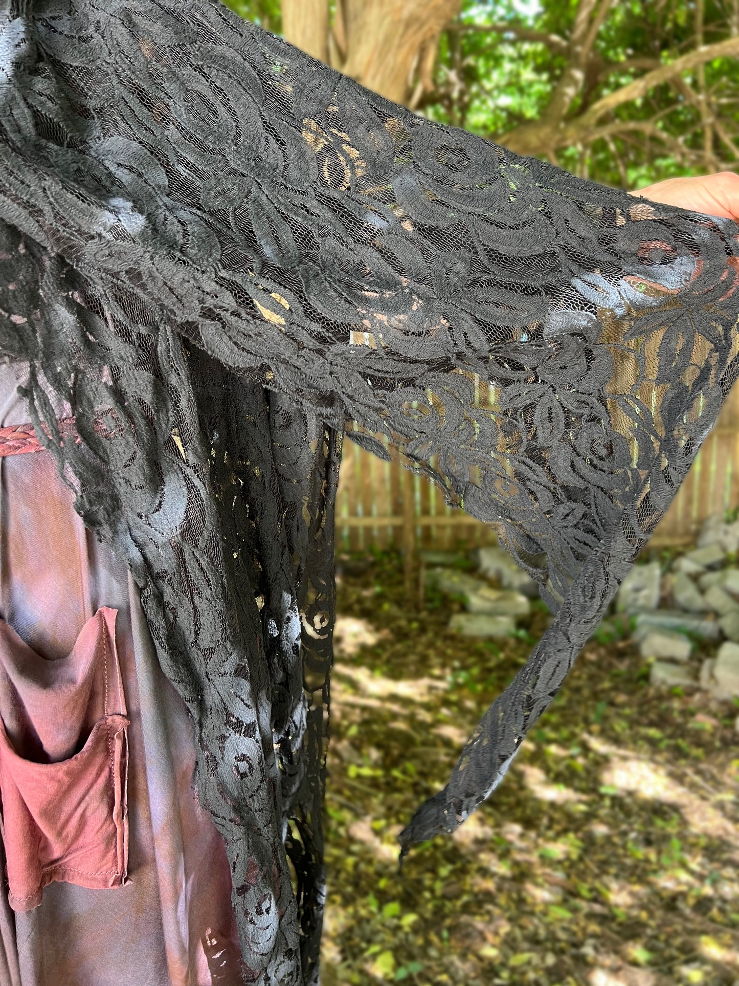 Lore Hooded Shawl Black Lace OOAK