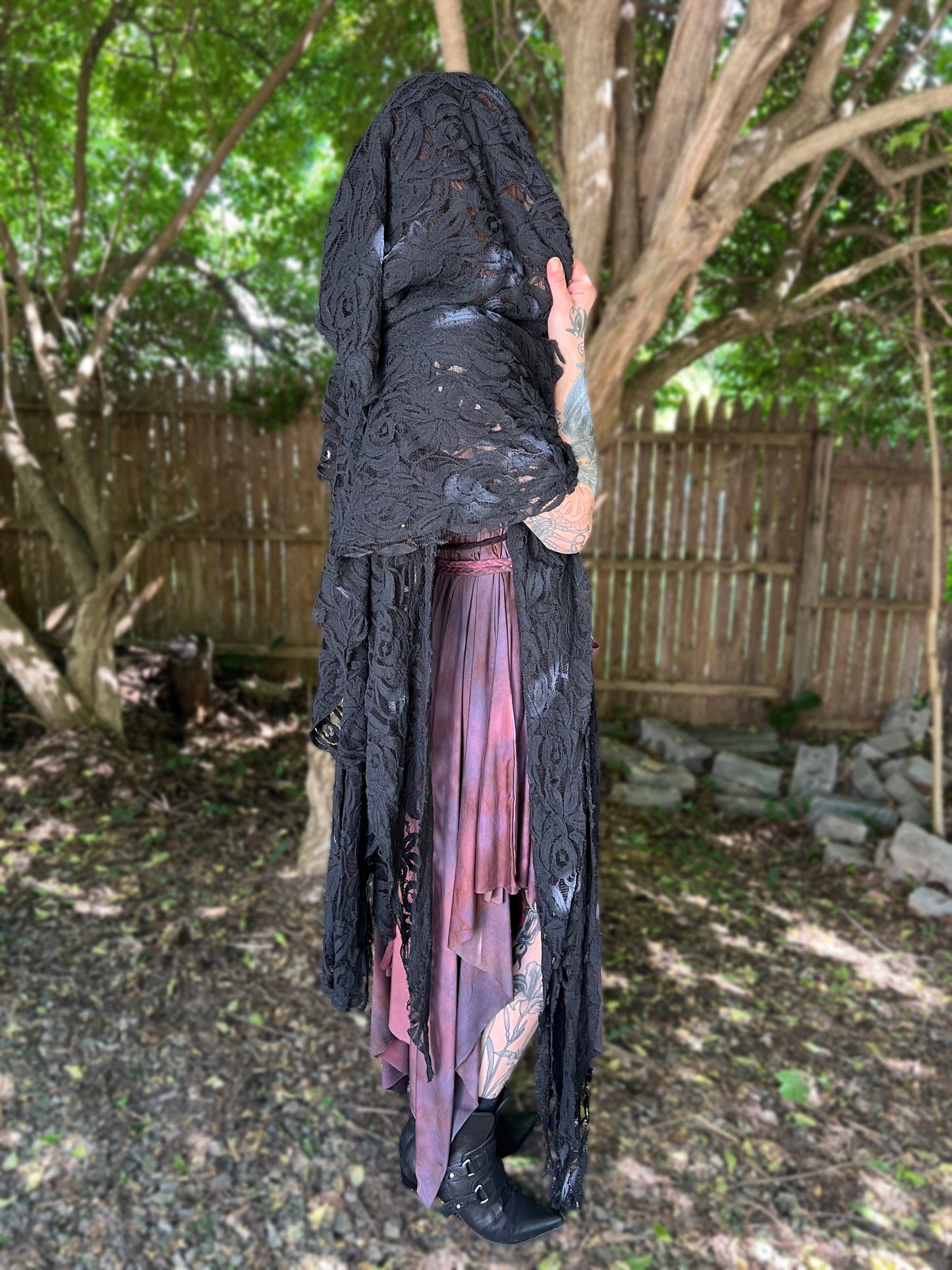 Lore Hooded Shawl Black Lace OOAK