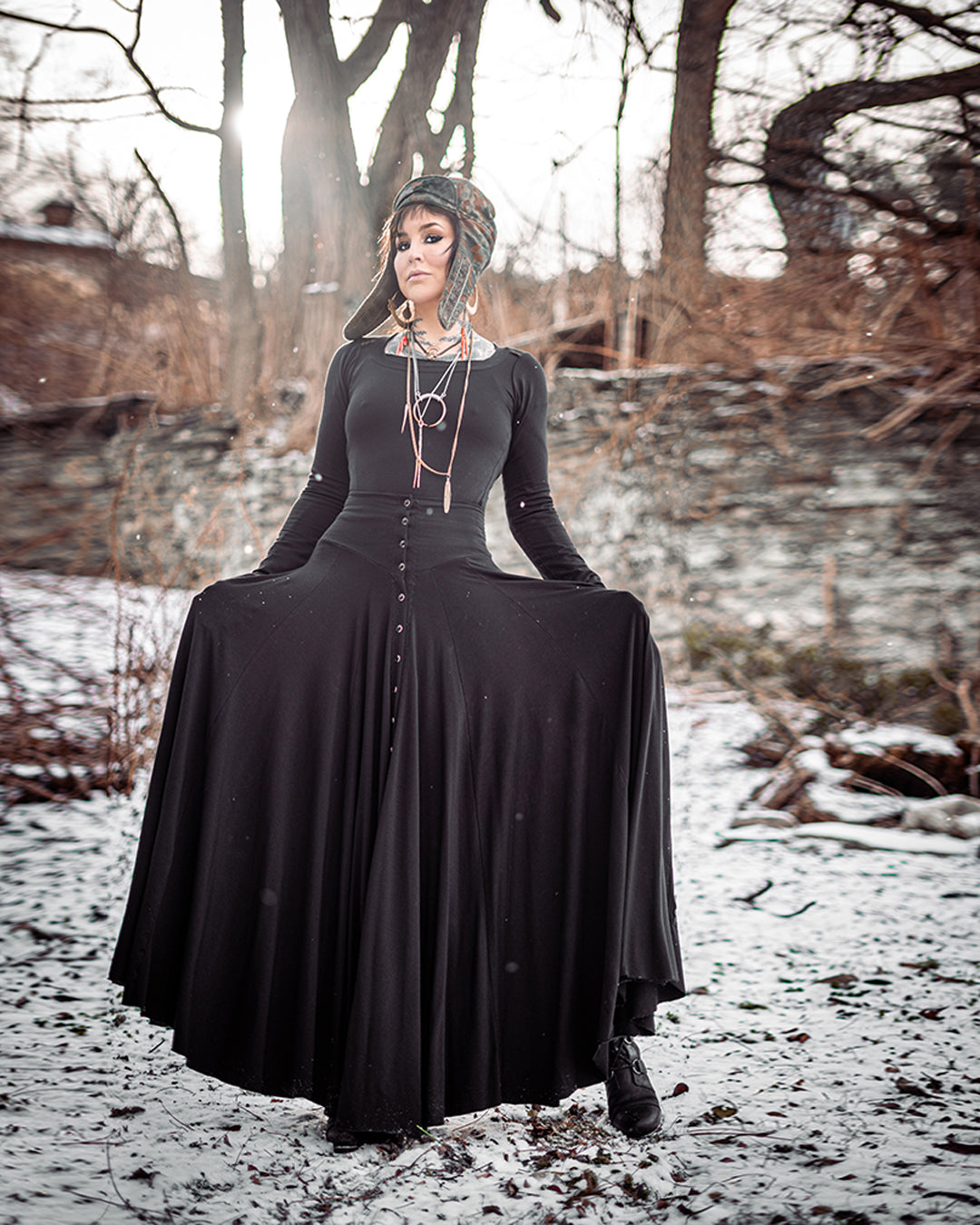 Danse Macabre Pearl Snap Maxi Skirt limited Edition