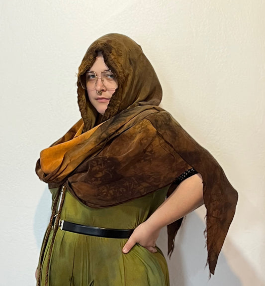 Lore Hooded Shawl Cupro Foxy Colorway OOAK