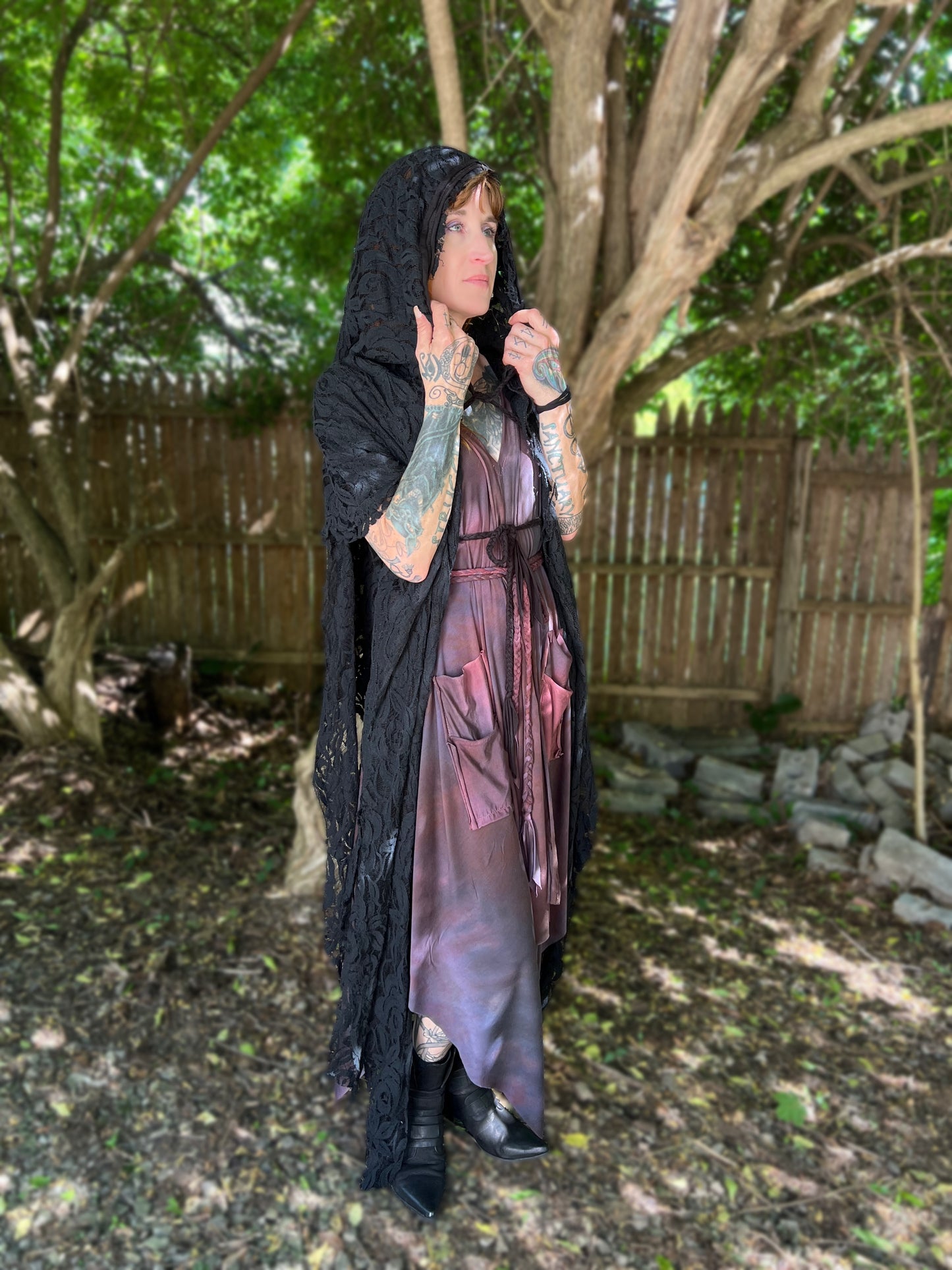 Lore Hooded Shawl Black Lace OOAK