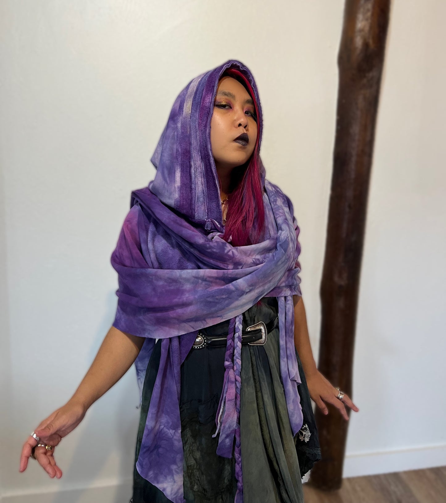 Lore Hooded Shawl Mercenaria  colorway OOAK