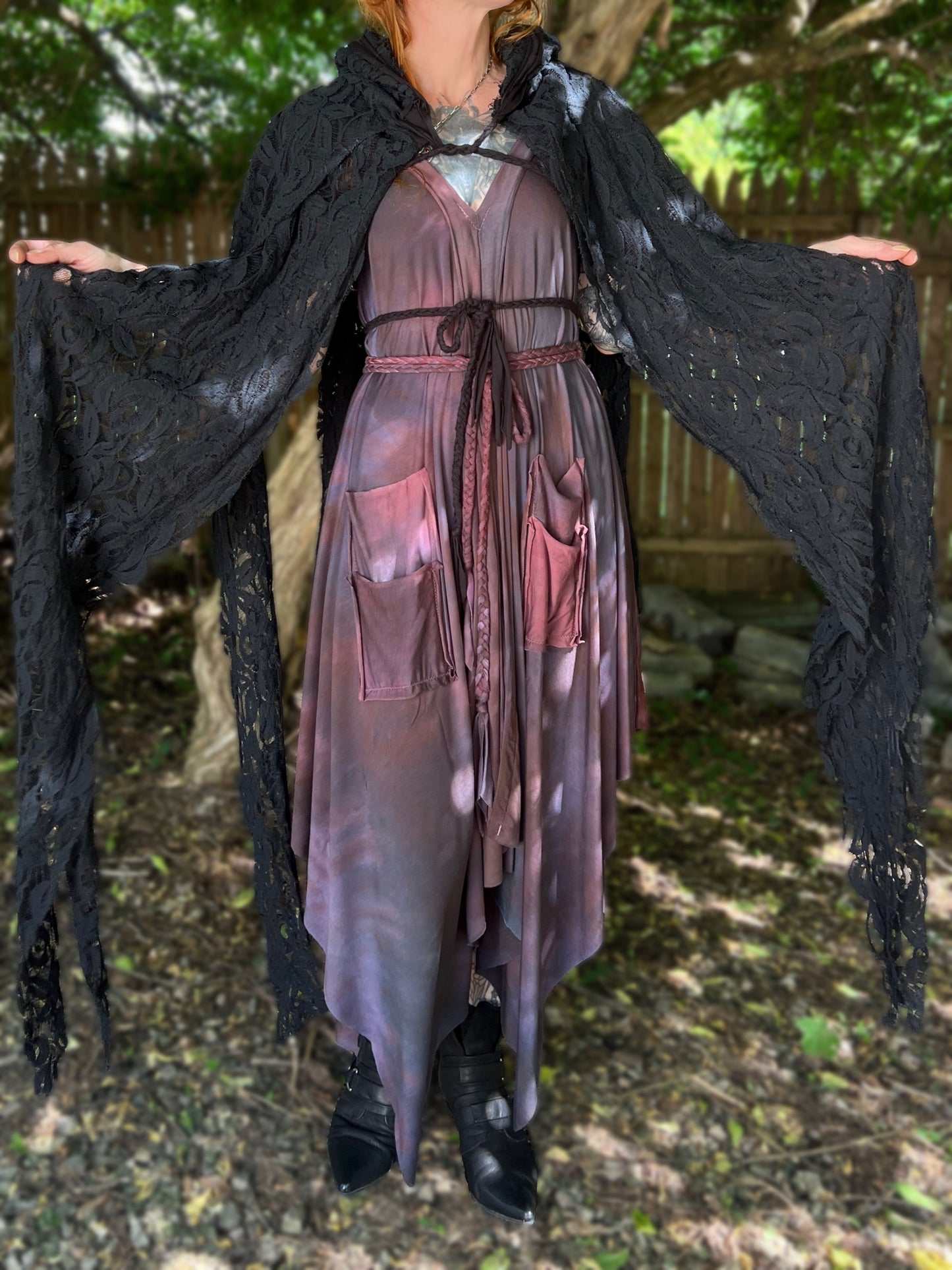 Lore Hooded Shawl Black Lace OOAK