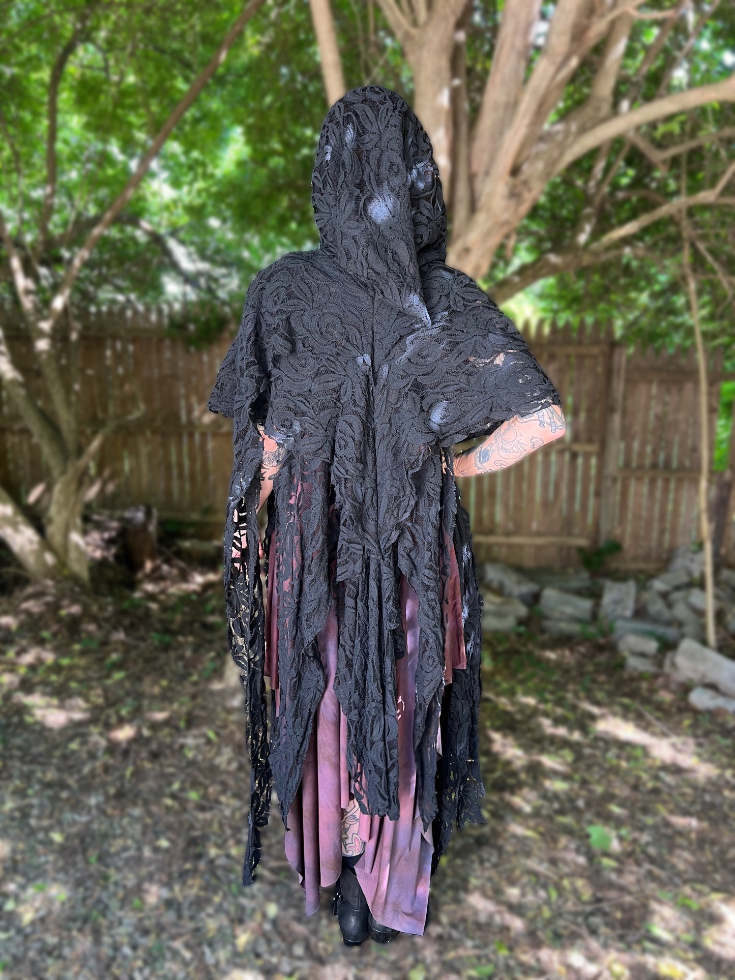 Lore Hooded Shawl Black Lace OOAK