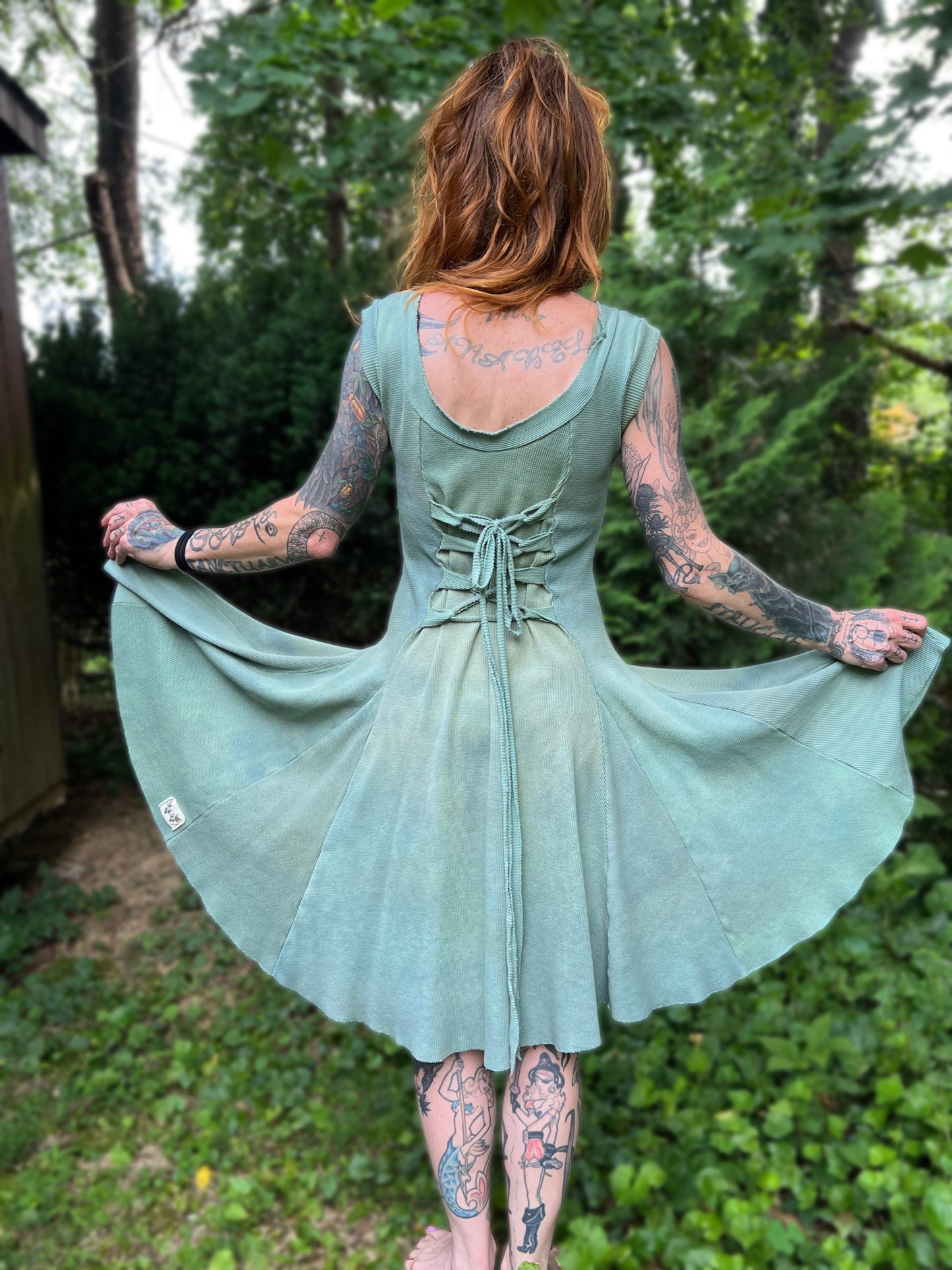 Dorian Dress Sleeveless Lichen colorway