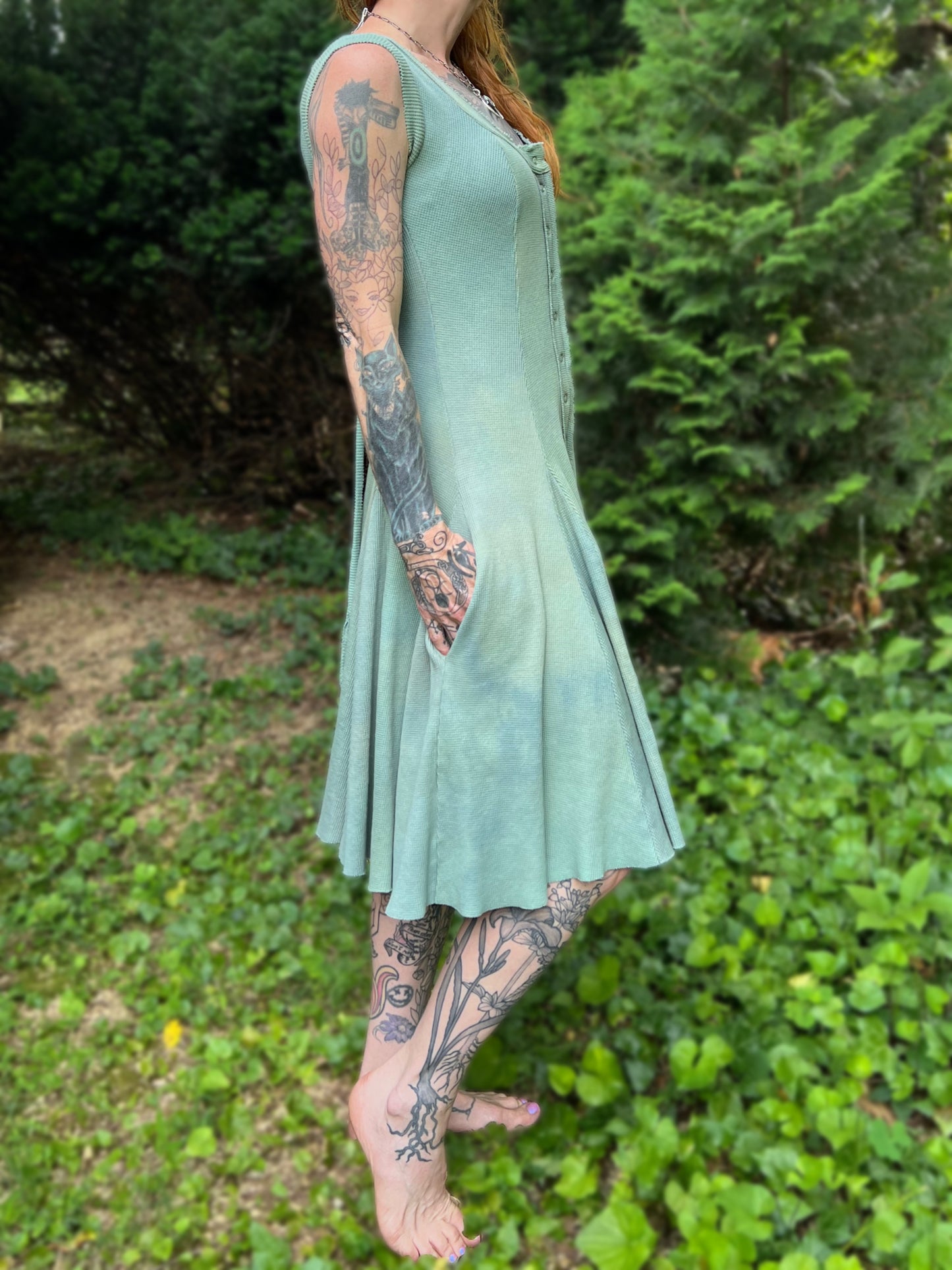 Dorian Dress Sleeveless Lichen colorway