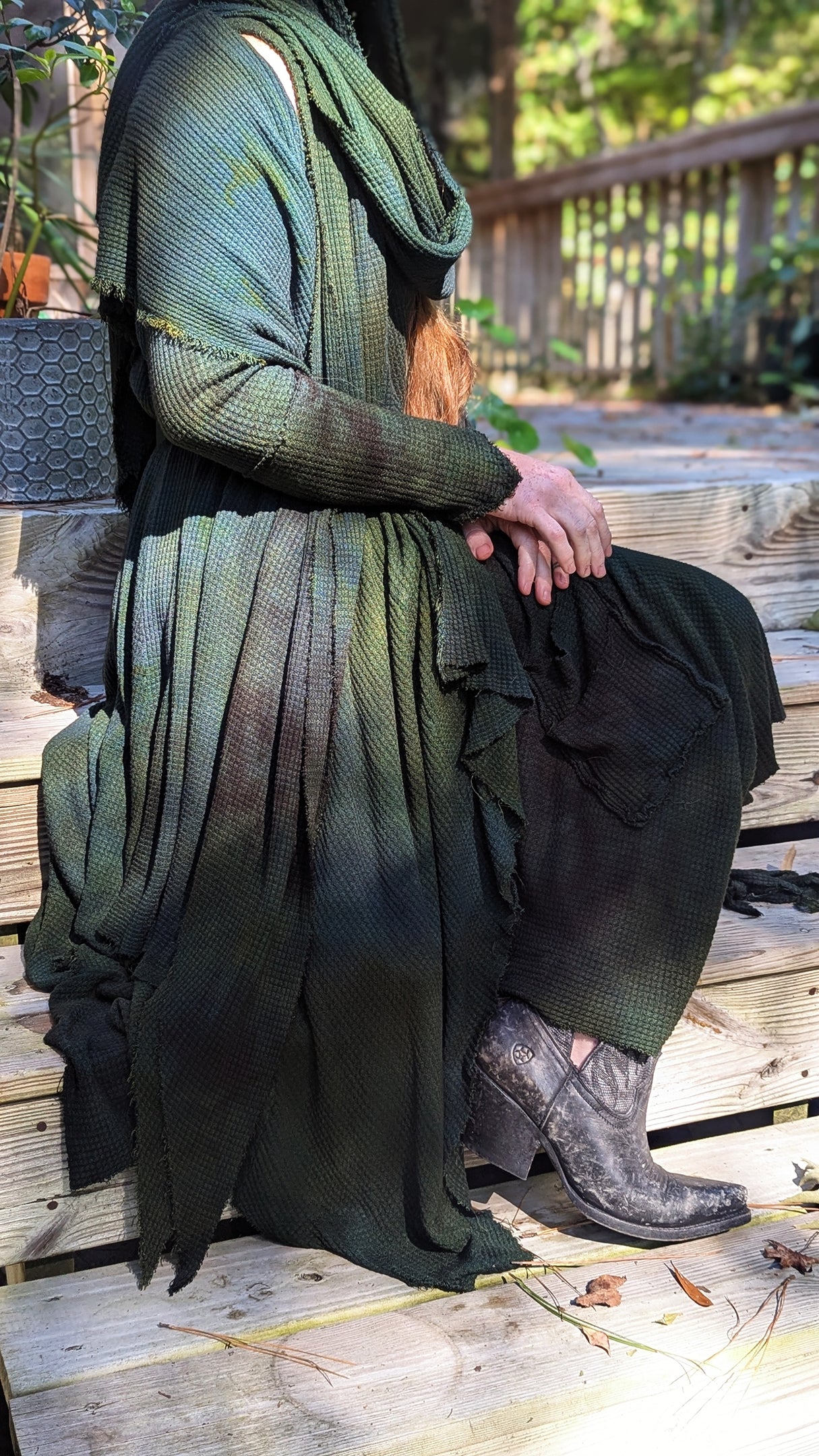 Traveler’s Cloak Waffle Knit Yaupon colorway CROPPED OOAK