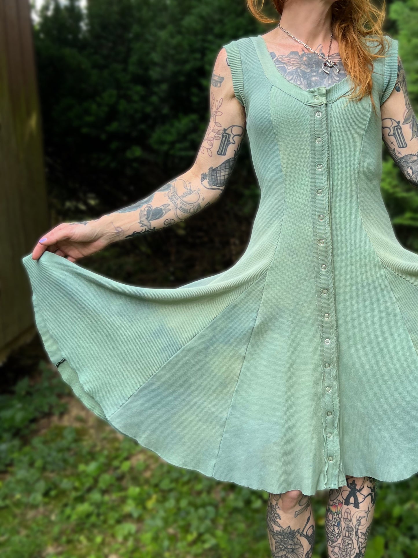 Dorian Dress Sleeveless Lichen colorway