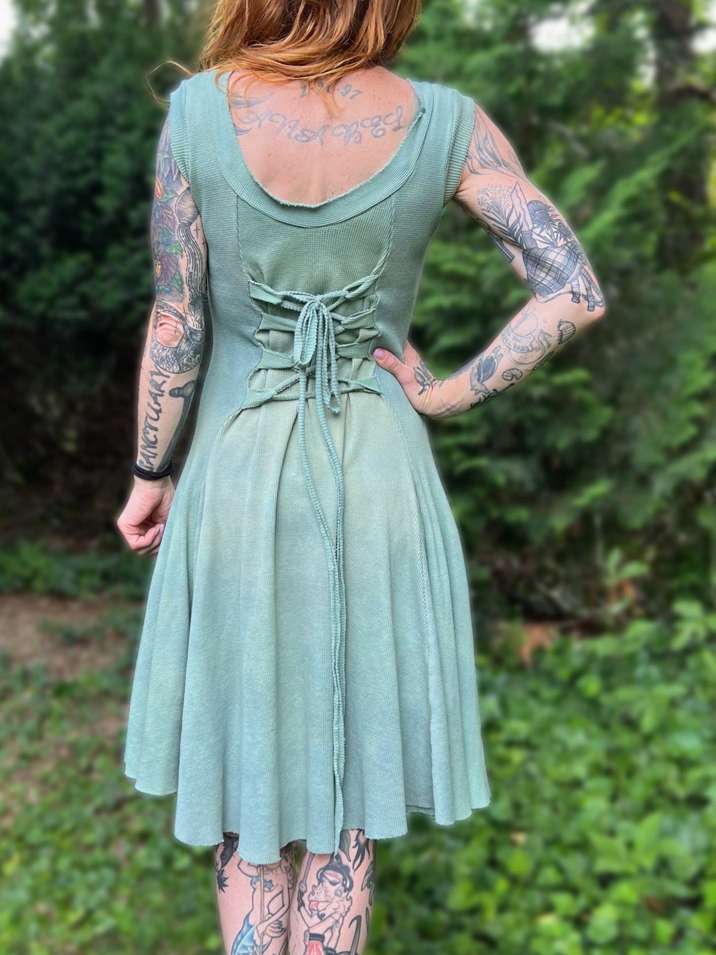Dorian Dress Sleeveless Lichen colorway