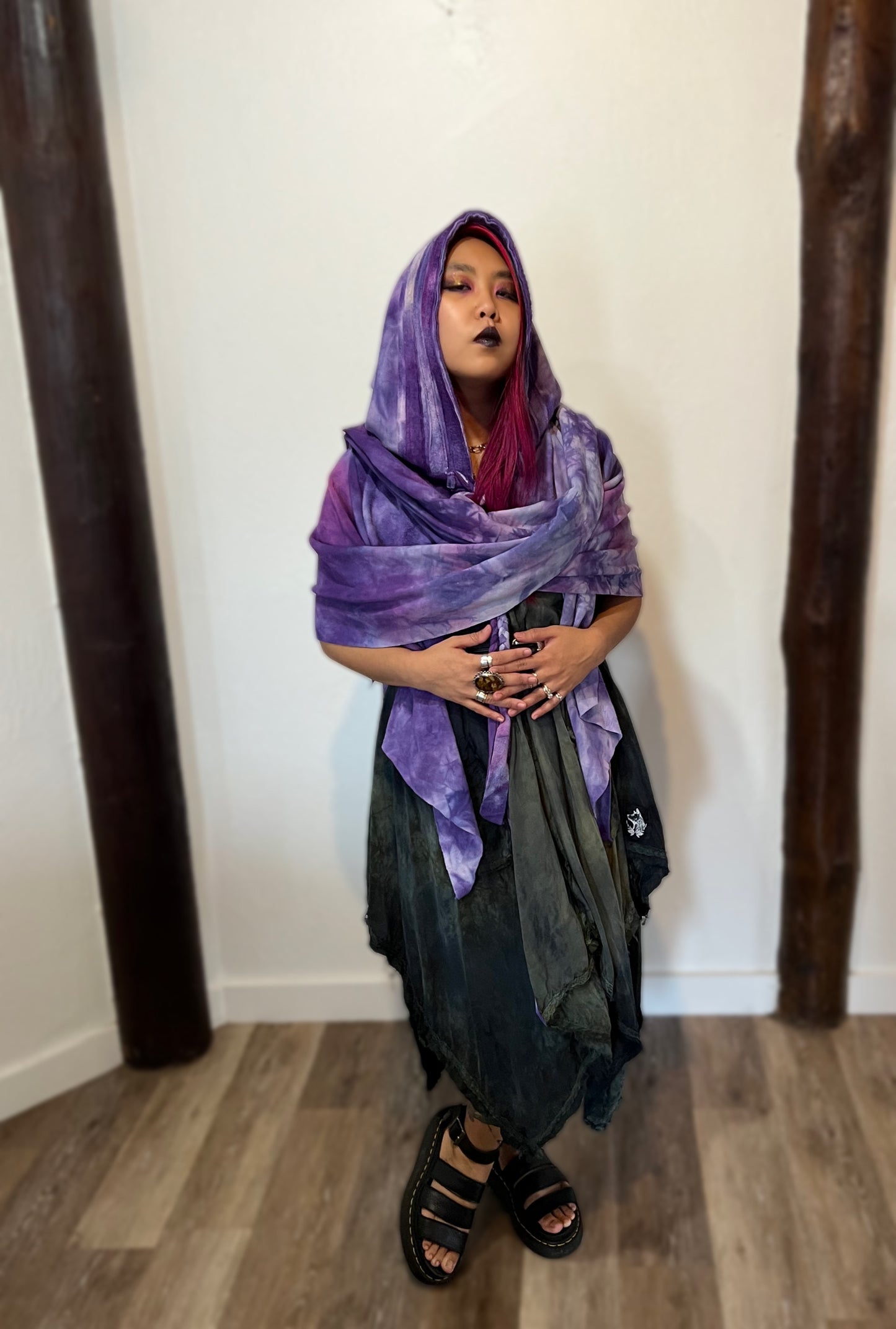 Lore Hooded Shawl Mercenaria  colorway OOAK