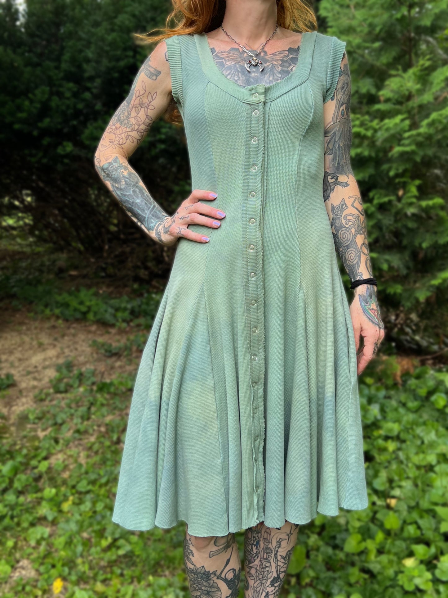 Dorian Dress Sleeveless Lichen colorway