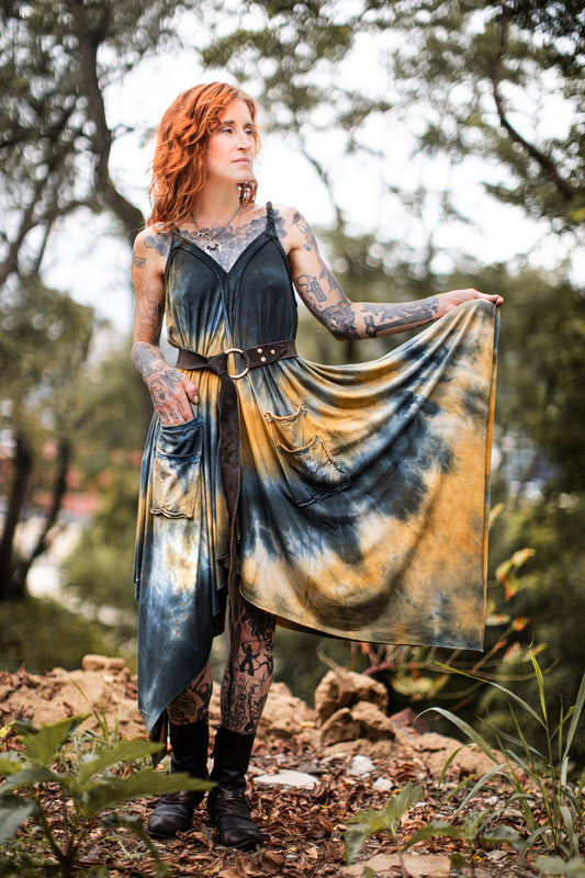 Adventuring Dress Tencel and Lace Pyrite colorway