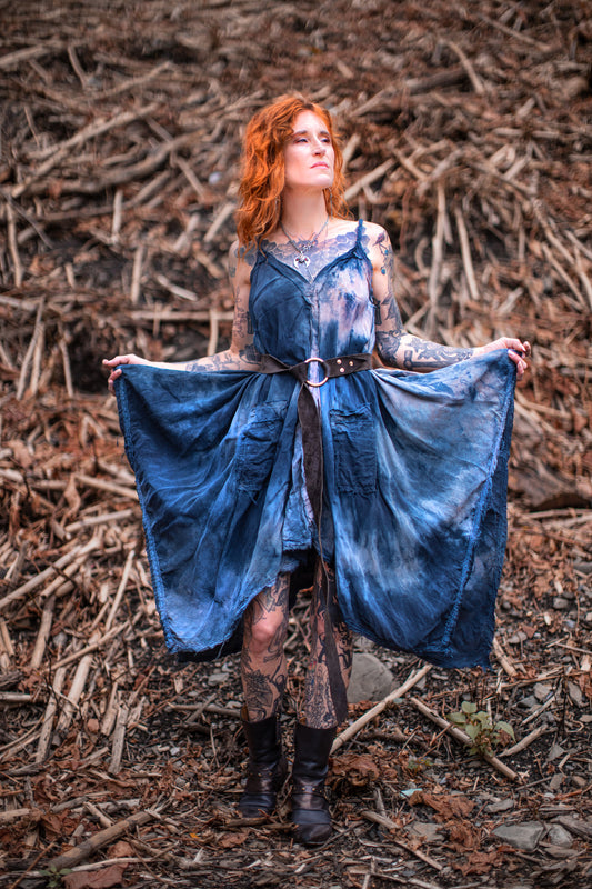 Adventuring Dress Cupro Lace Slate colorway