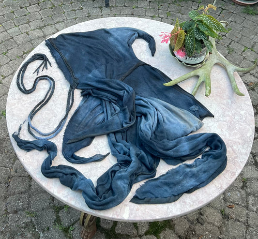 Lore Hooded Shawl Linen Sweaterknit Slate Colorway OOAK