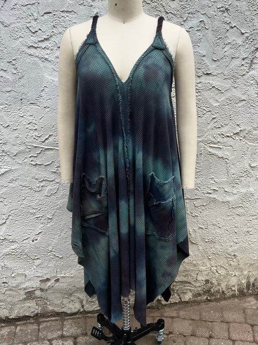 Adventuring Dress Waffle Knit Pluto colorway OOAK