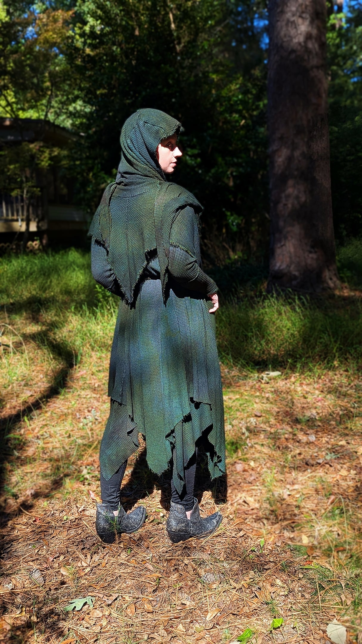 Traveler’s Cloak Waffle Knit Yaupon colorway CROPPED OOAK