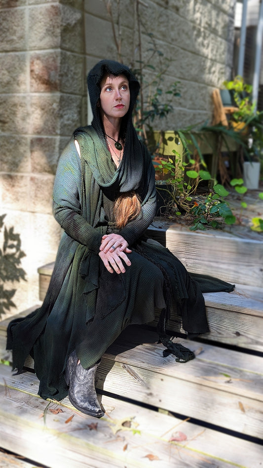 Traveler’s Cloak Waffle Knit Yaupon colorway CROPPED OOAK