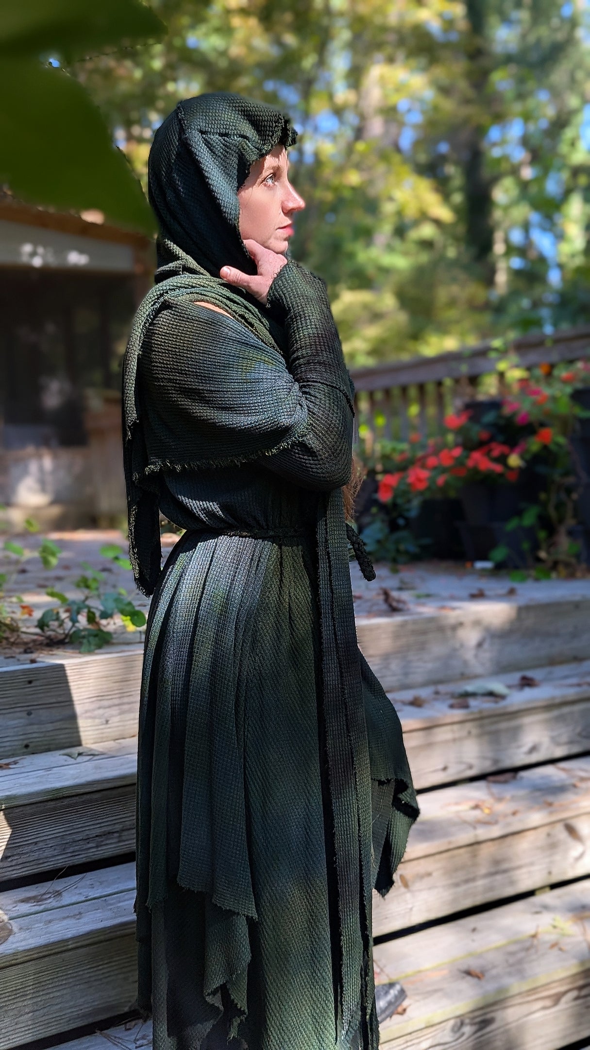 Traveler’s Cloak Waffle Knit Yaupon colorway CROPPED OOAK